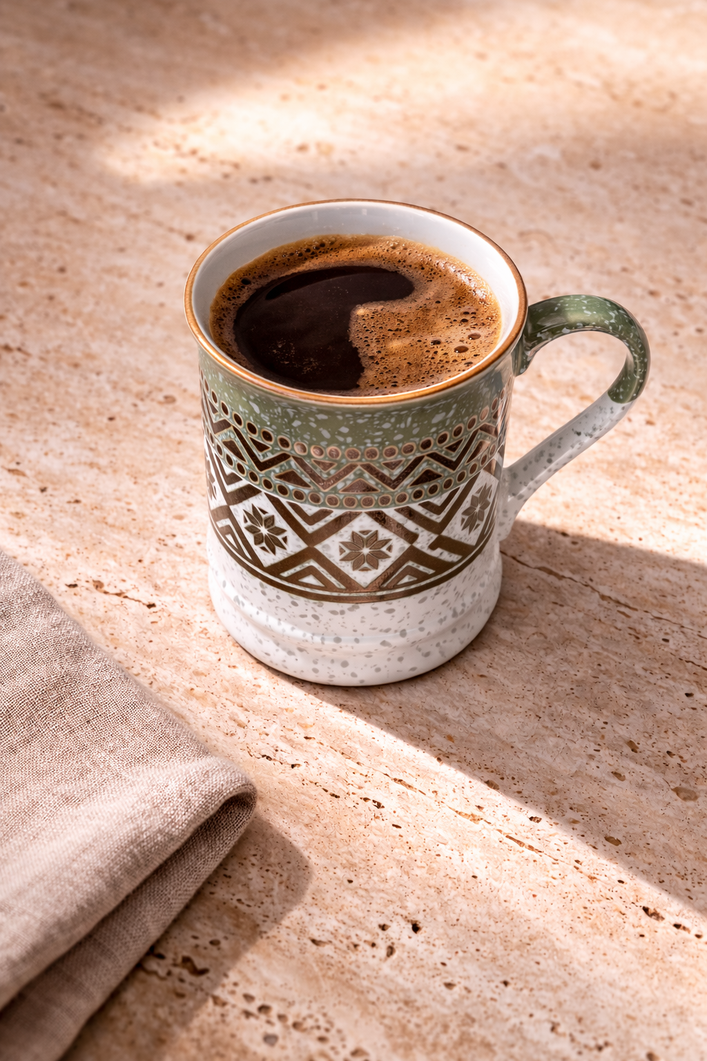 Etnik Desen Porselen Kupa 400 ML - Yeşil