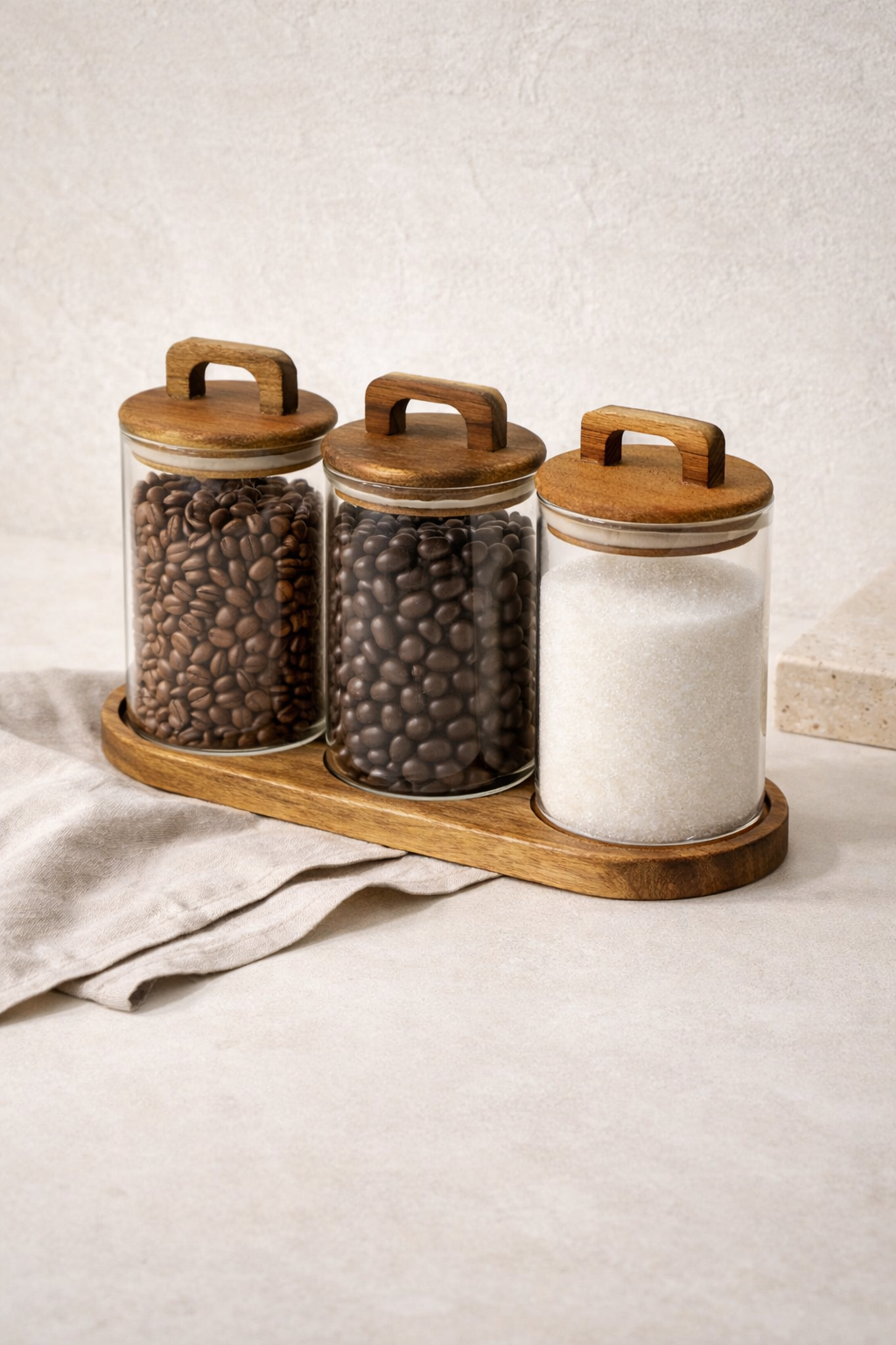 Akasya Standlı 3'lü Baharat Saklama Seti - (600Ml x 3)