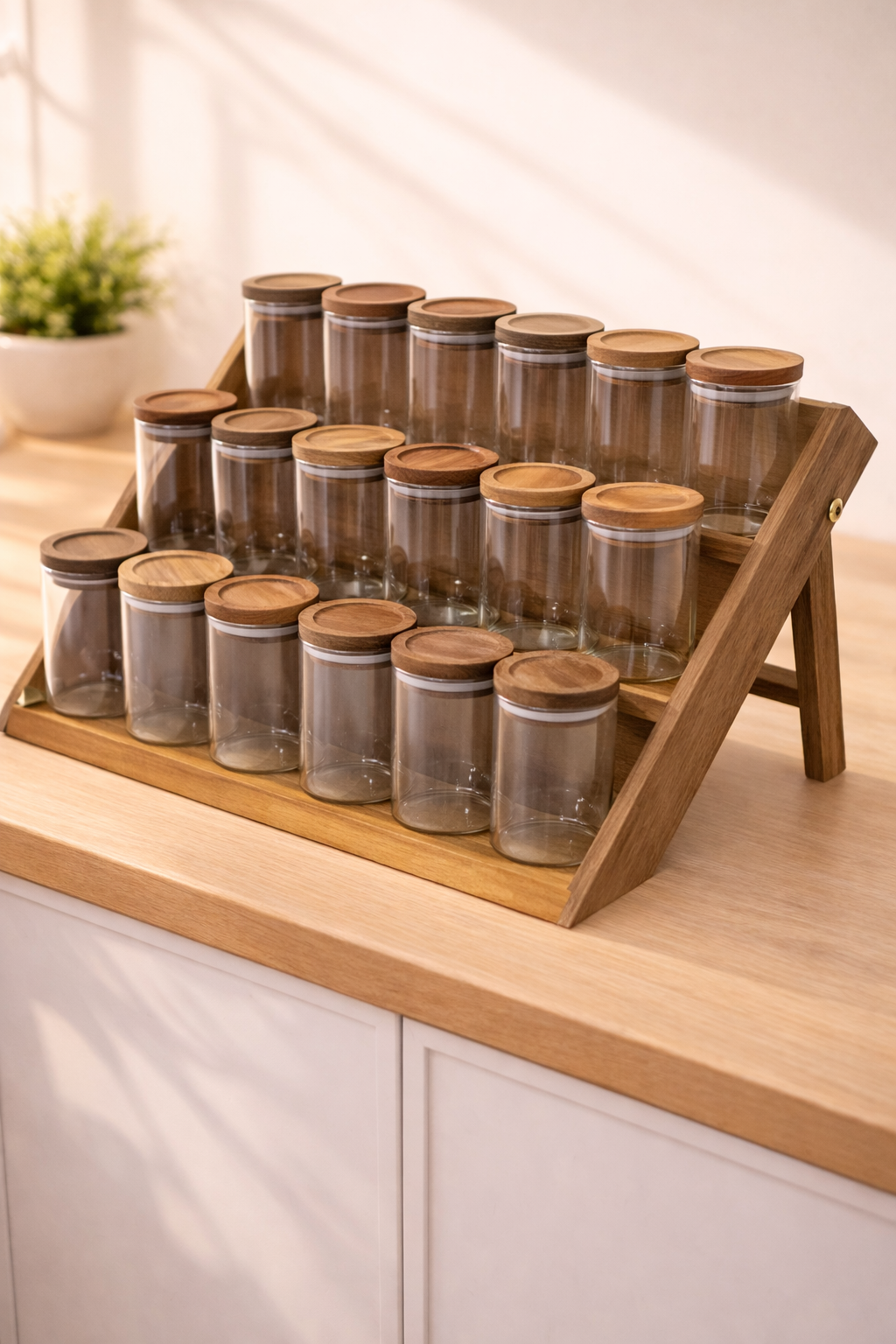 Akasya Standlı 18'li Cam Baharat Takımı (140 Ml x 18)