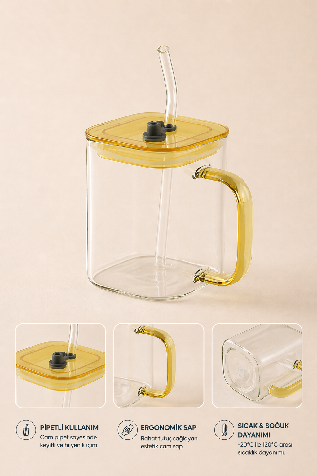 Pipetli Cam Kupa Bardak & Soğuk Kahve Bardağı 490 ML
