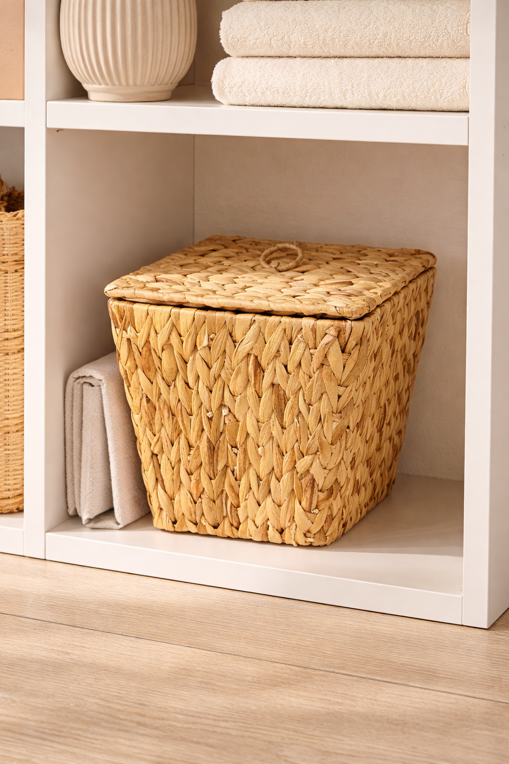 Hasır Örgü Kare Sepet & Düzenleyici (25x24 Cm)