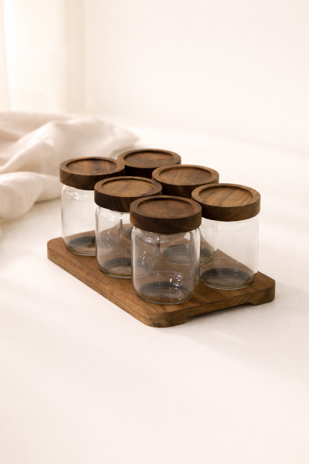 Akasya Standlı 6'lı Cam Kavanoz, Baharat Seti