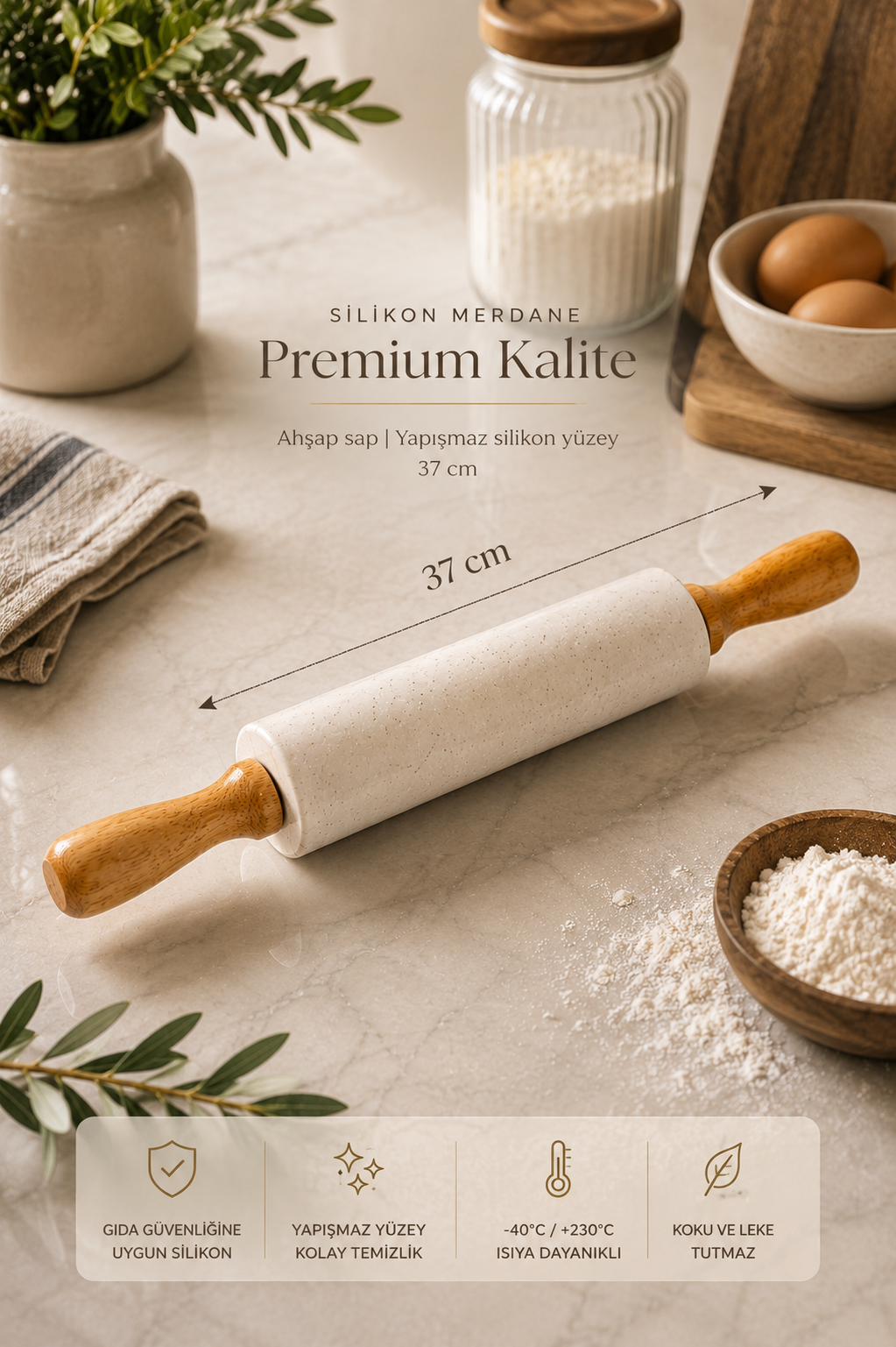 37 Cm Ahşap Saplı Silikon Merdane