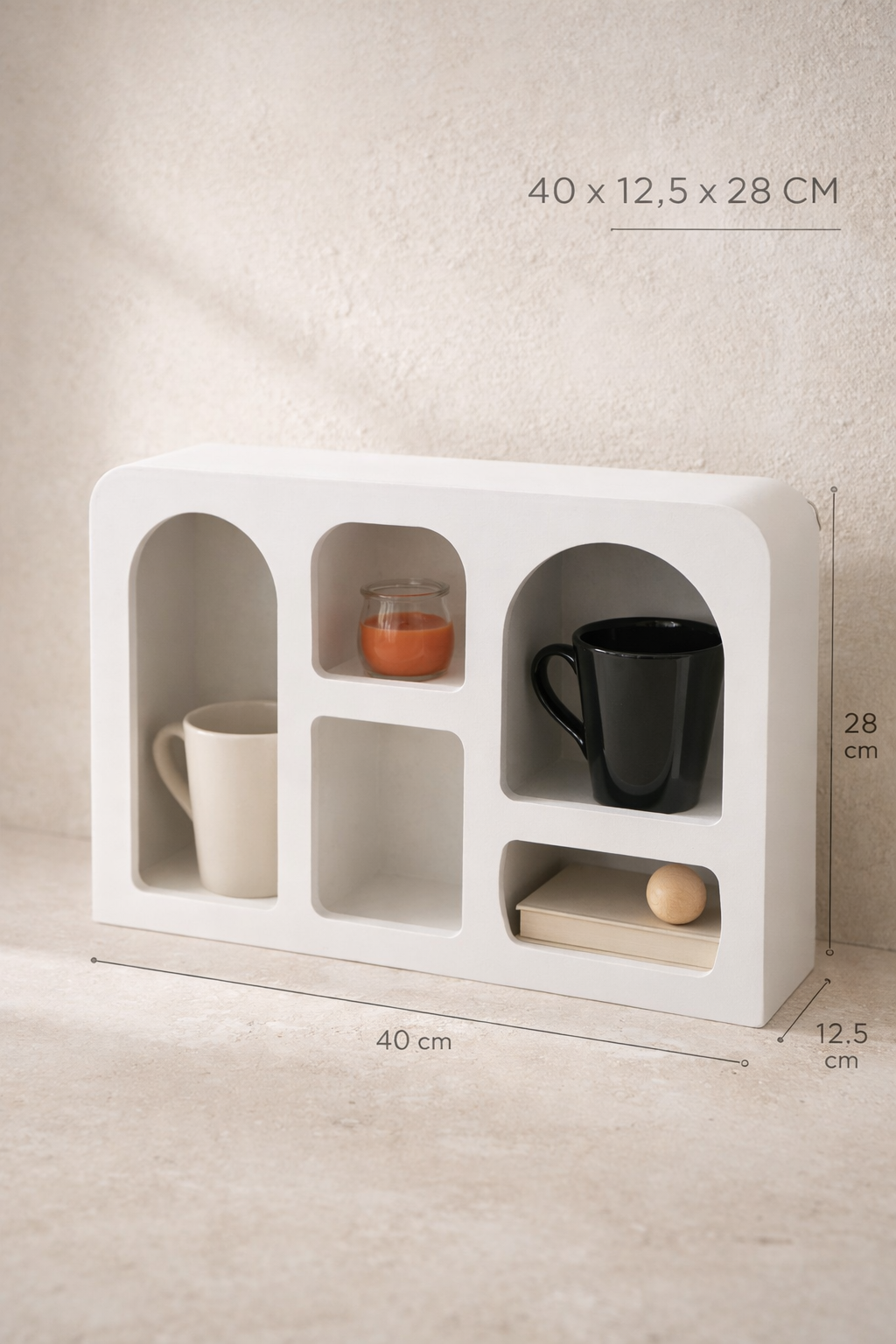 Beyaz Ahşap Dekoratif Raf (40x12,5x28)