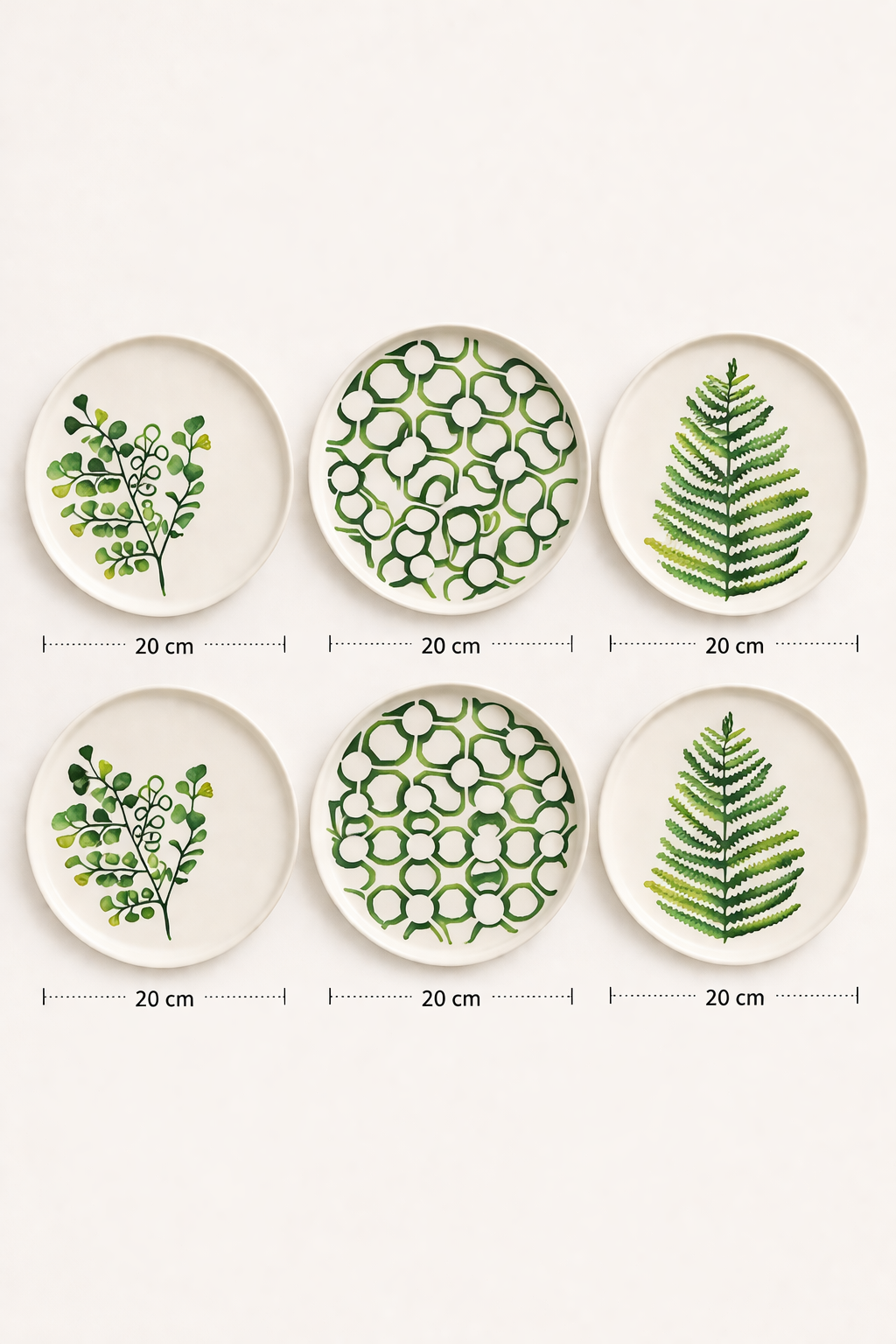 Green Flowers Serisi 6'lı Pasta Tabağı - 20 Cm