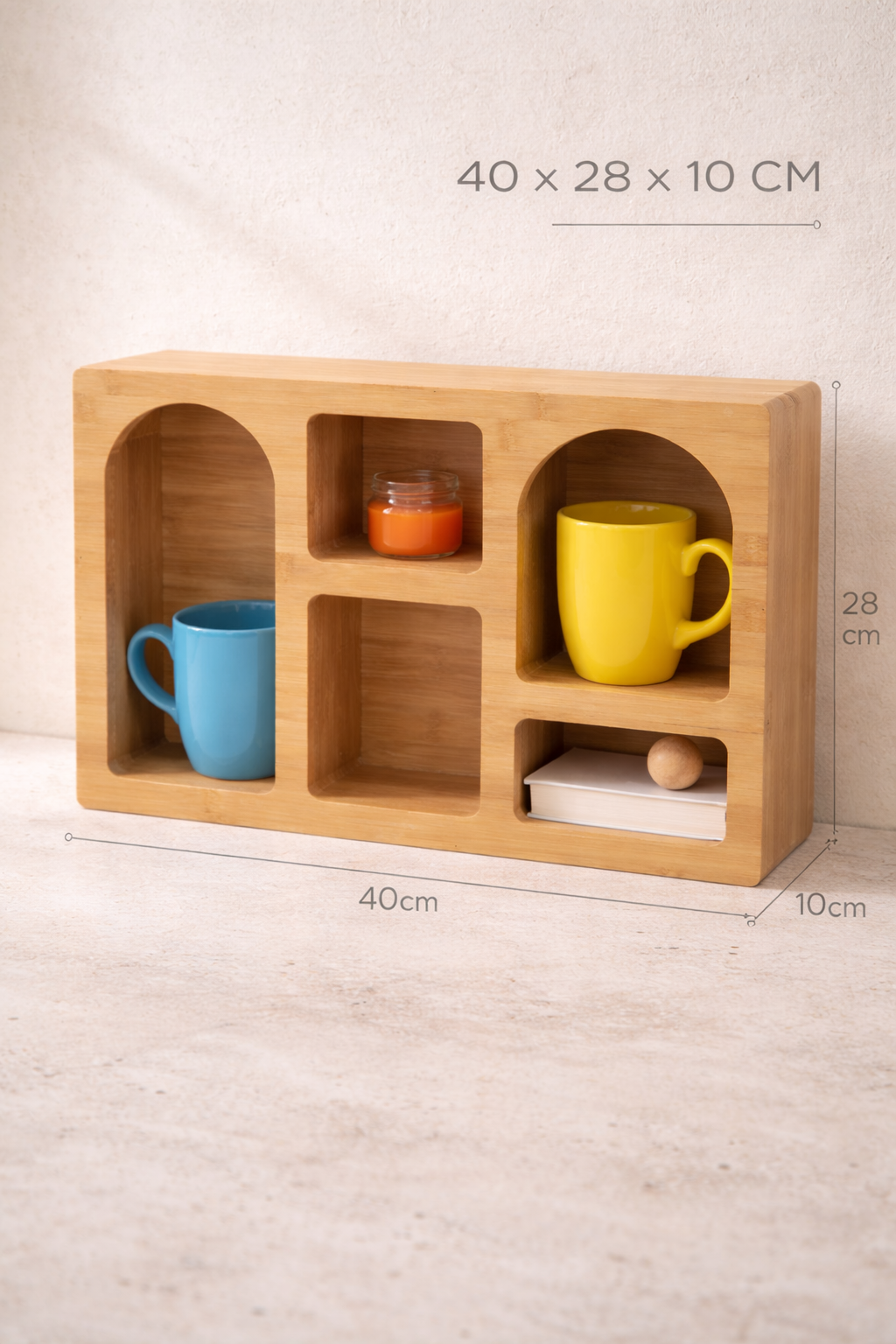 Bambu Bölmeli Dekoratif Raf (40x28x10)