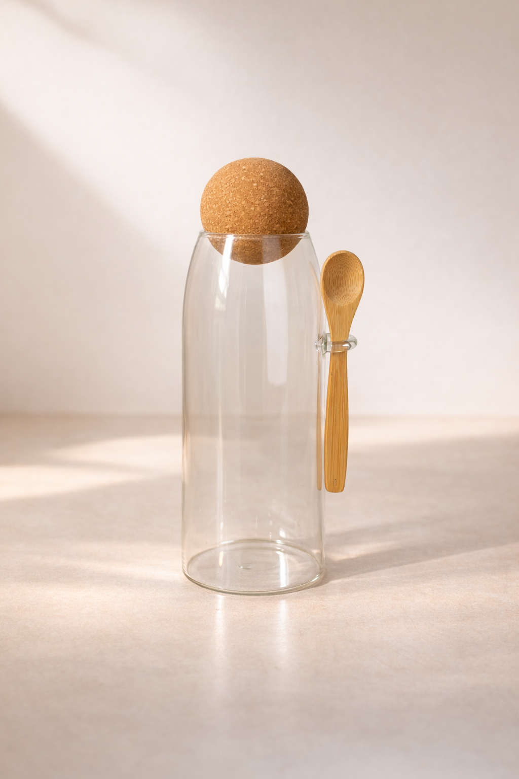 1300 Ml Mantar Kapaklı Kaşıklı Cam Kavanoz - 25 Cm
