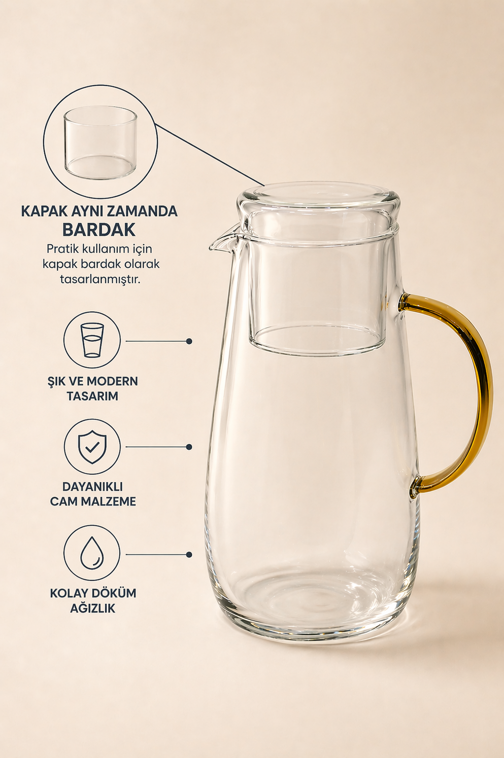 1.3 Litre Cam Başucu Sürahisi