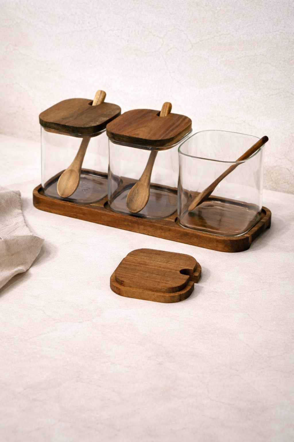 Akasya Standlı Kaşıklı 3'lü Baharat Seti (350 Ml x 3)