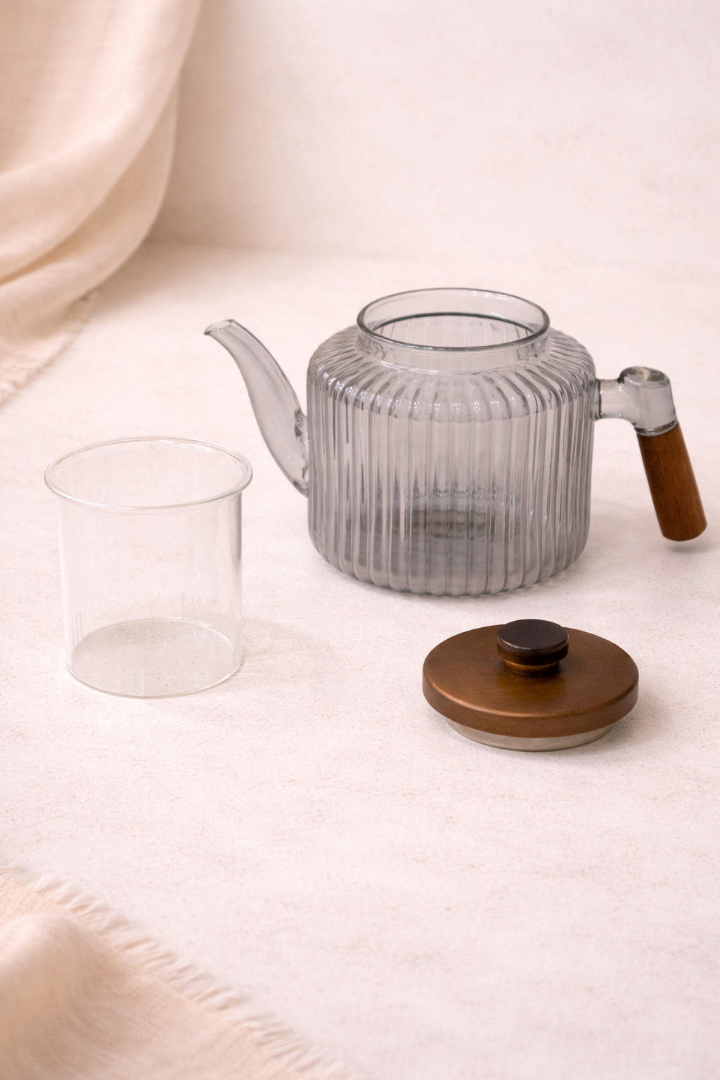 Akasya Tasarımlı Rölyefli Borosilikat Cam Demlik