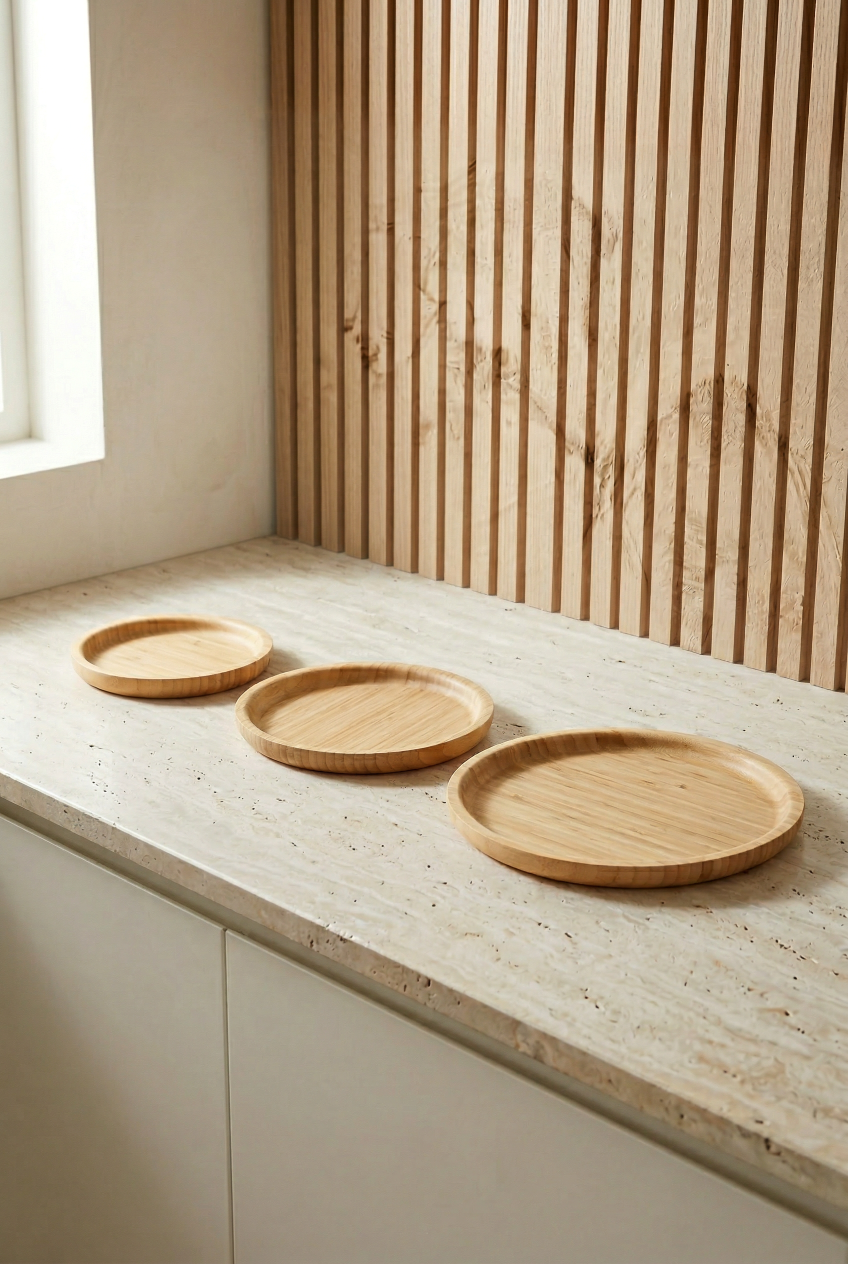 Bambu 3'lü Yuvarlak Tepsi Seti