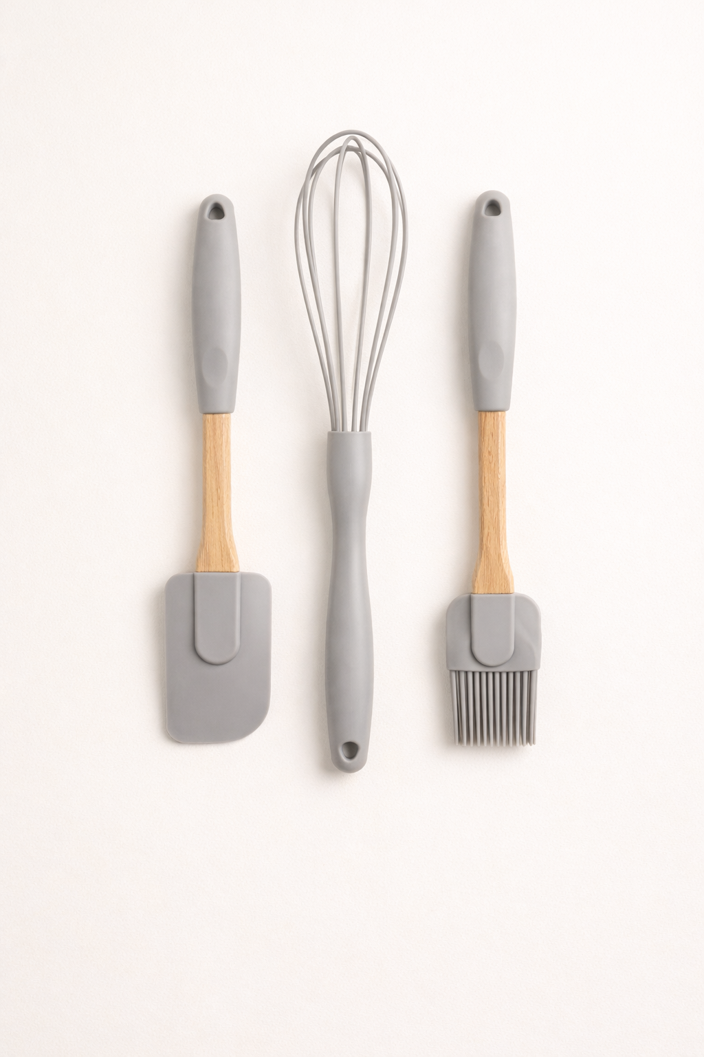 3’lü Silikon Mutfak Seti – Çırpıcı, Spatula ve Fırça - Gri