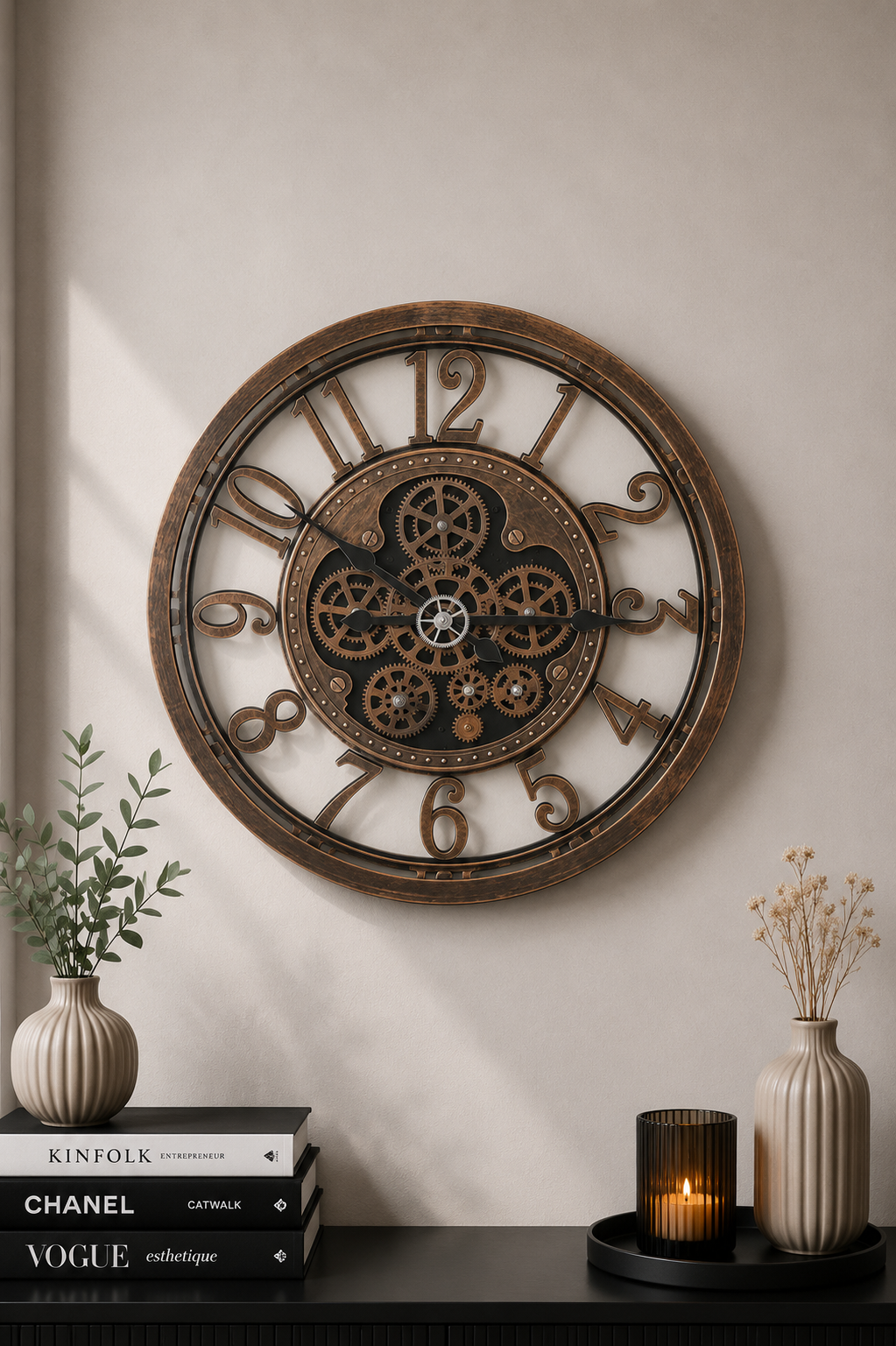 Zürich Gear 61 Cm Dönen Çarklı Duvar Saati - Eskitme Bronz