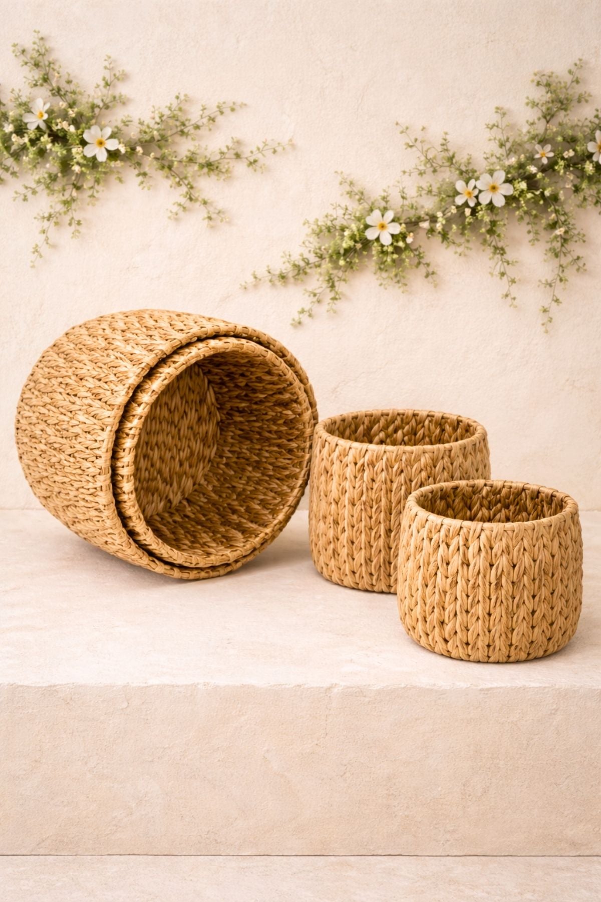 4'lü Hasır Örgü Sepet Seti