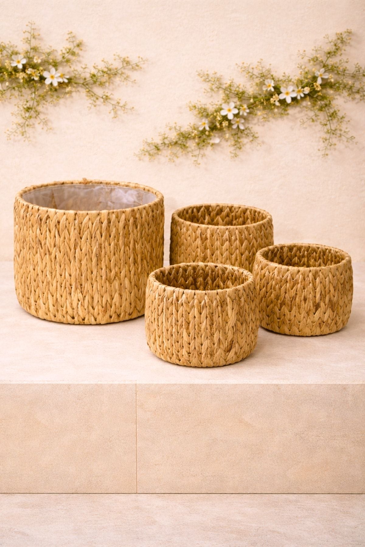 4'lü Hasır Örgü Sepet Seti