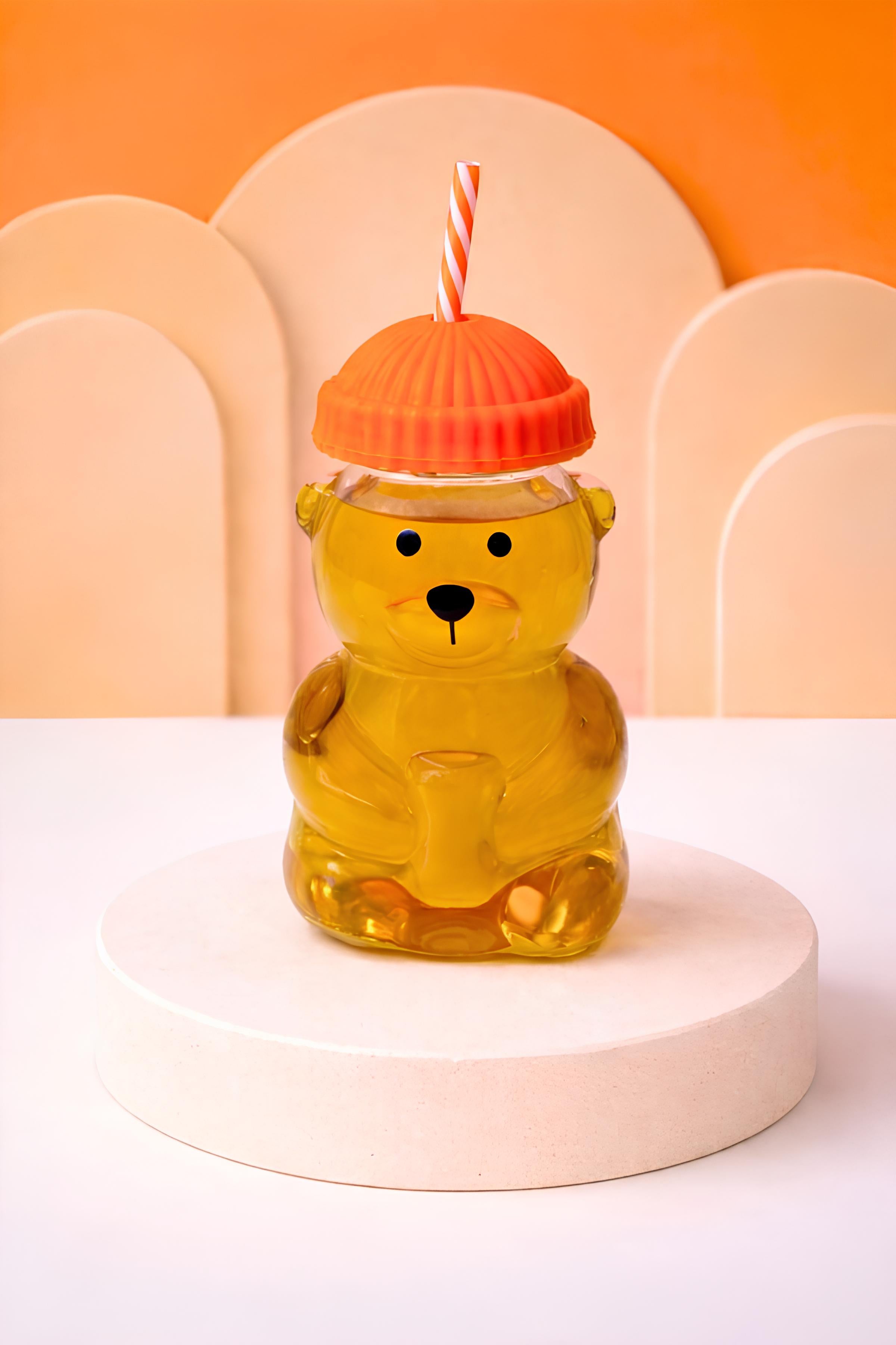 Ayıcıklı Borosilikat Cam Barista Bardak 580 Ml - Turuncu