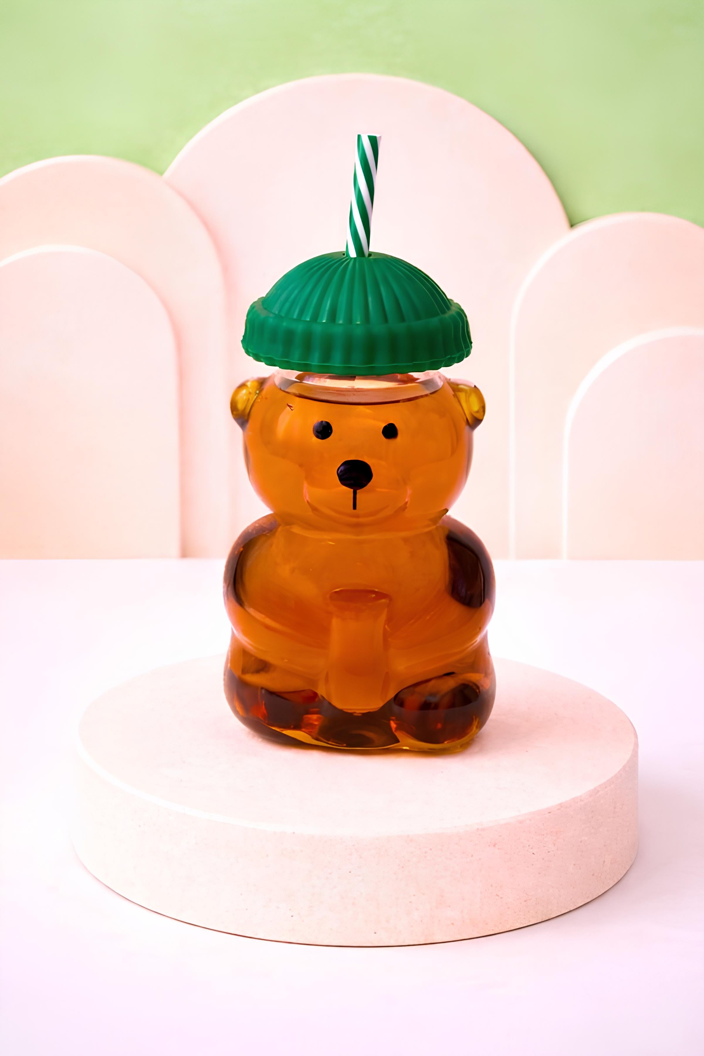 Ayıcıklı Borosilikat Cam Barista Bardak 580 Ml - Yeşil