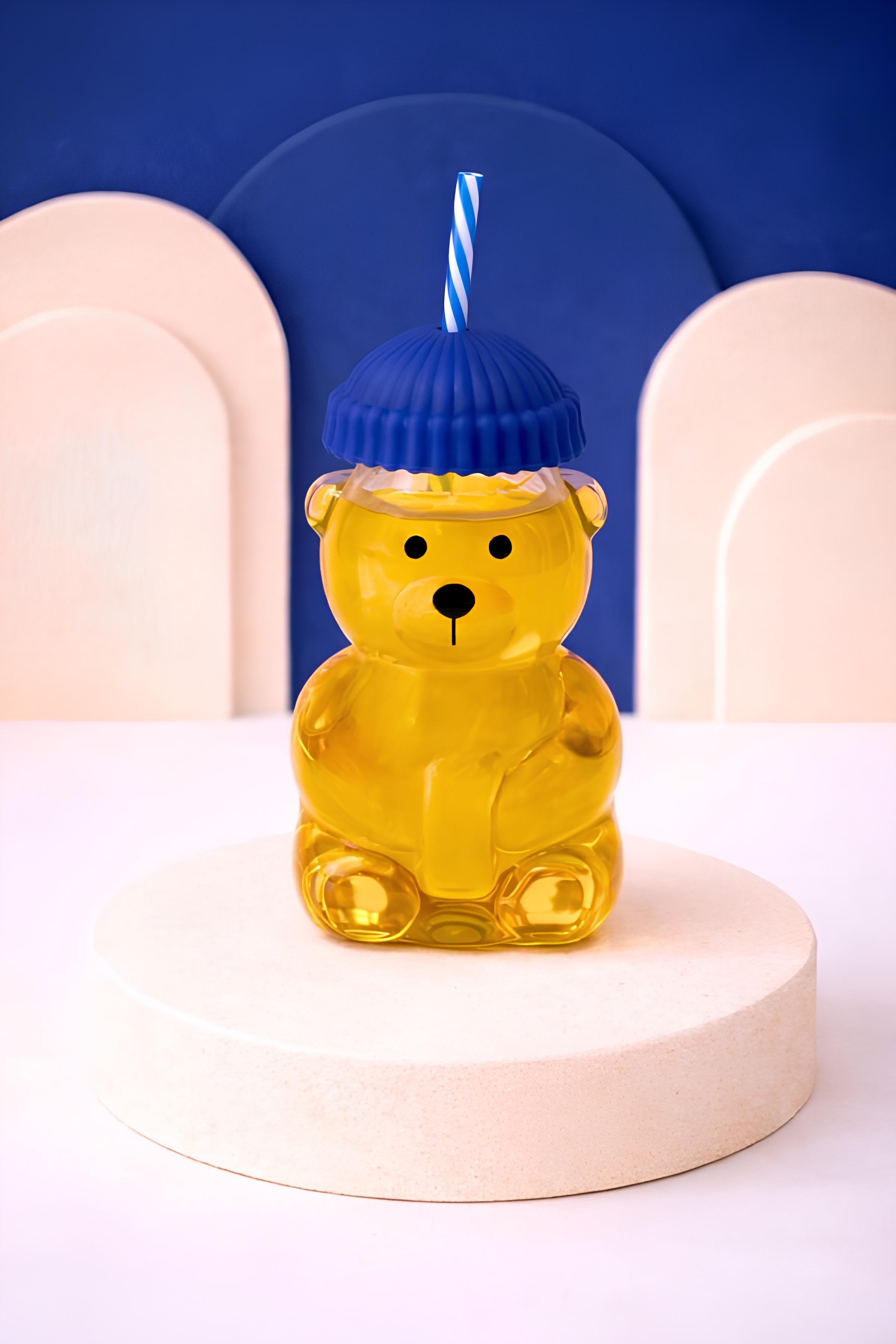 Ayıcıklı Borosilikat Cam Barista Bardak 580 Ml - Mavi