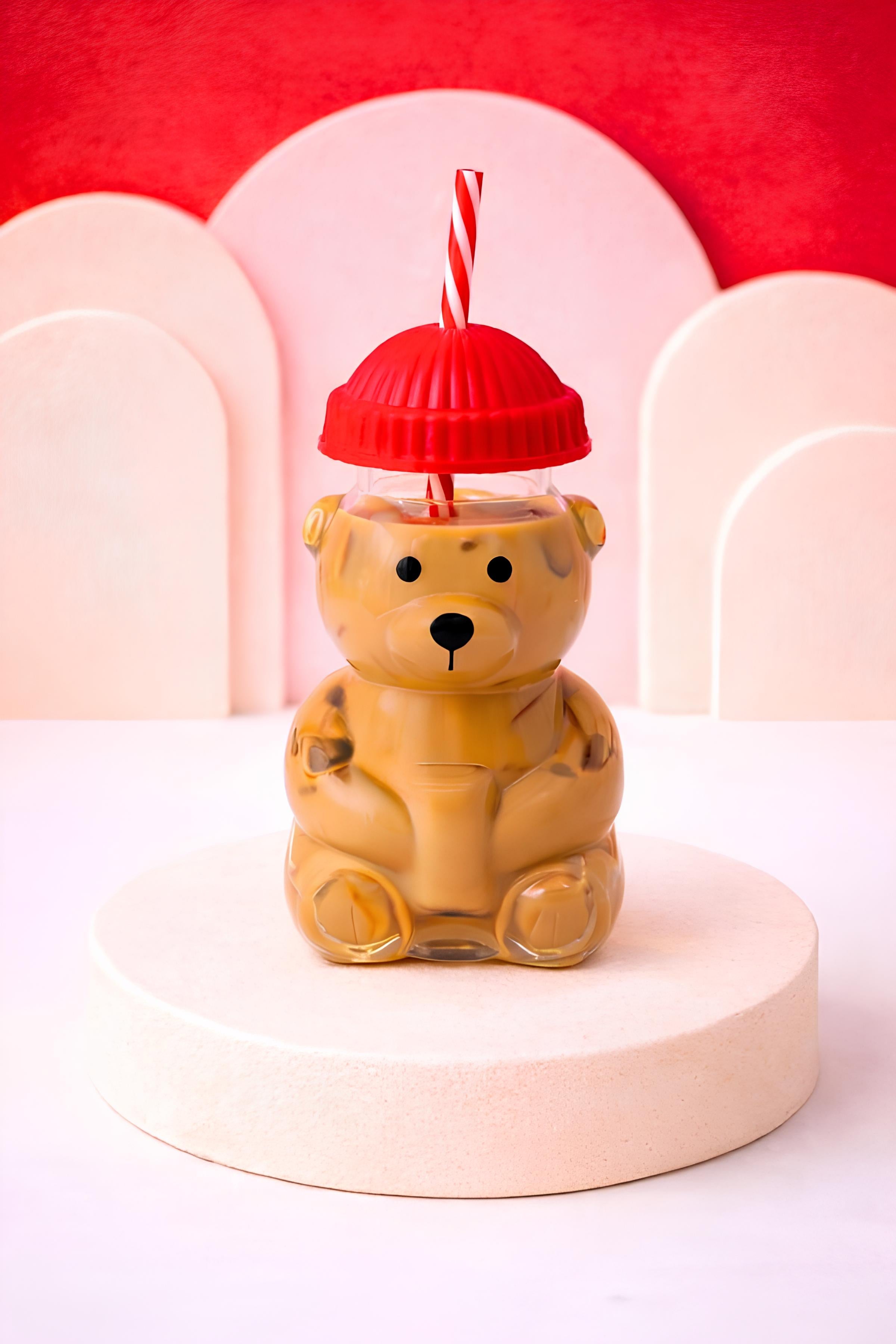 Ayıcıklı Borosilikat Cam Barista Bardak 580 Ml  - Kırmızı