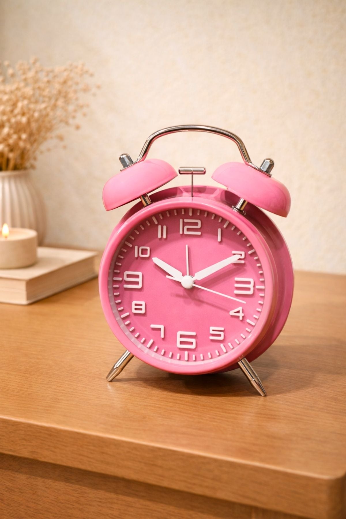 Kurmalı Masaüstü Çalar Saat - Pembe