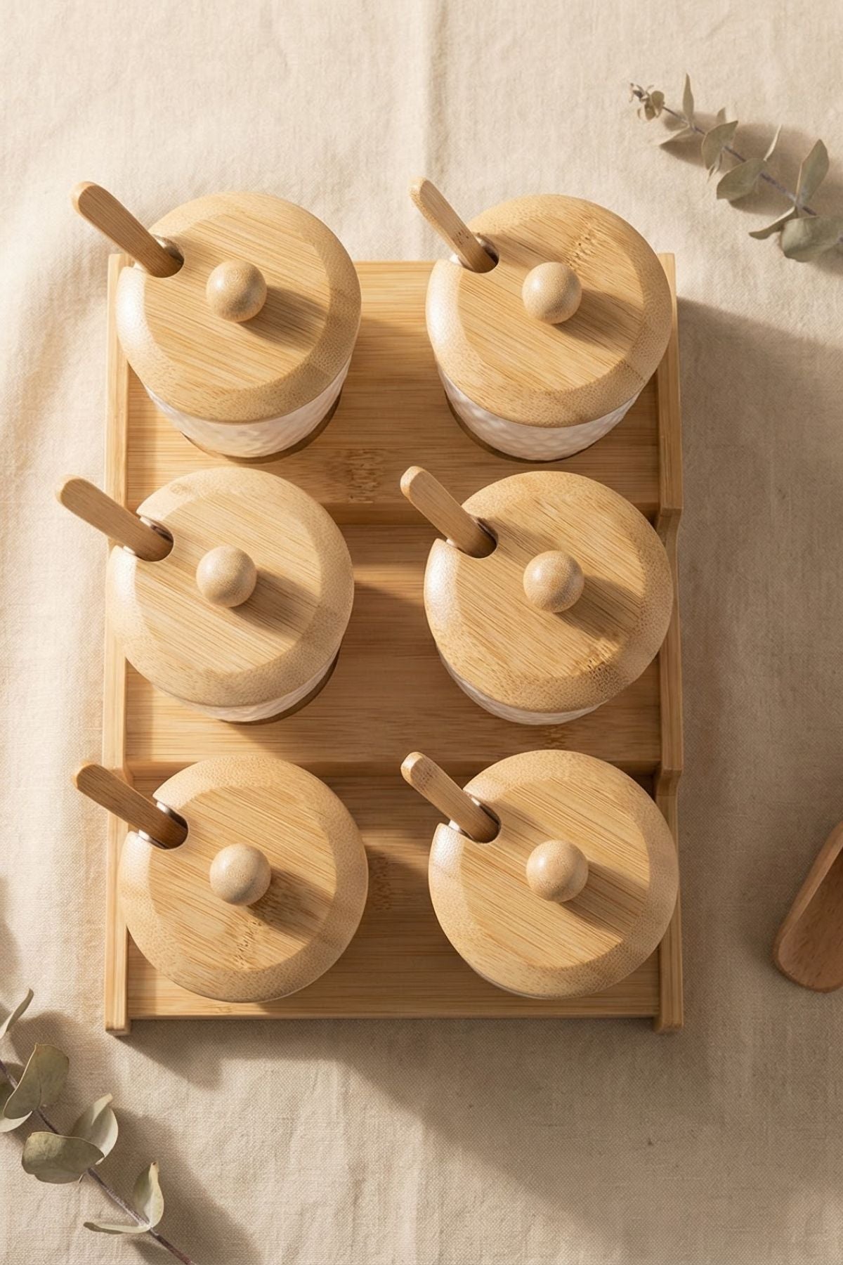 Bambu Standlı 6'lı Baharat Seti & Baharat Takımı