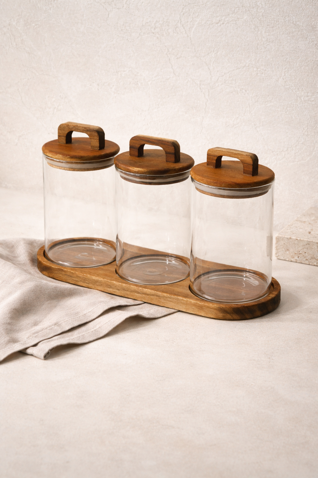 Akasya Standlı 3'lü Baharat Saklama Seti - (600Ml x 3)