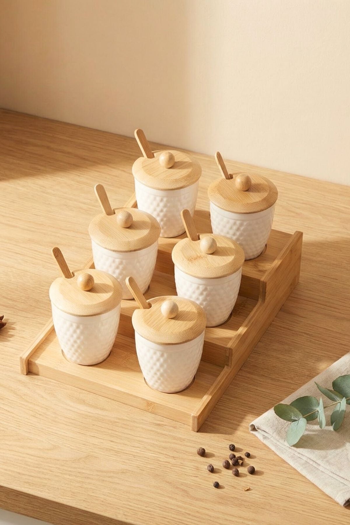 Bambu Standlı 6'lı Baharat Seti & Baharat Takımı