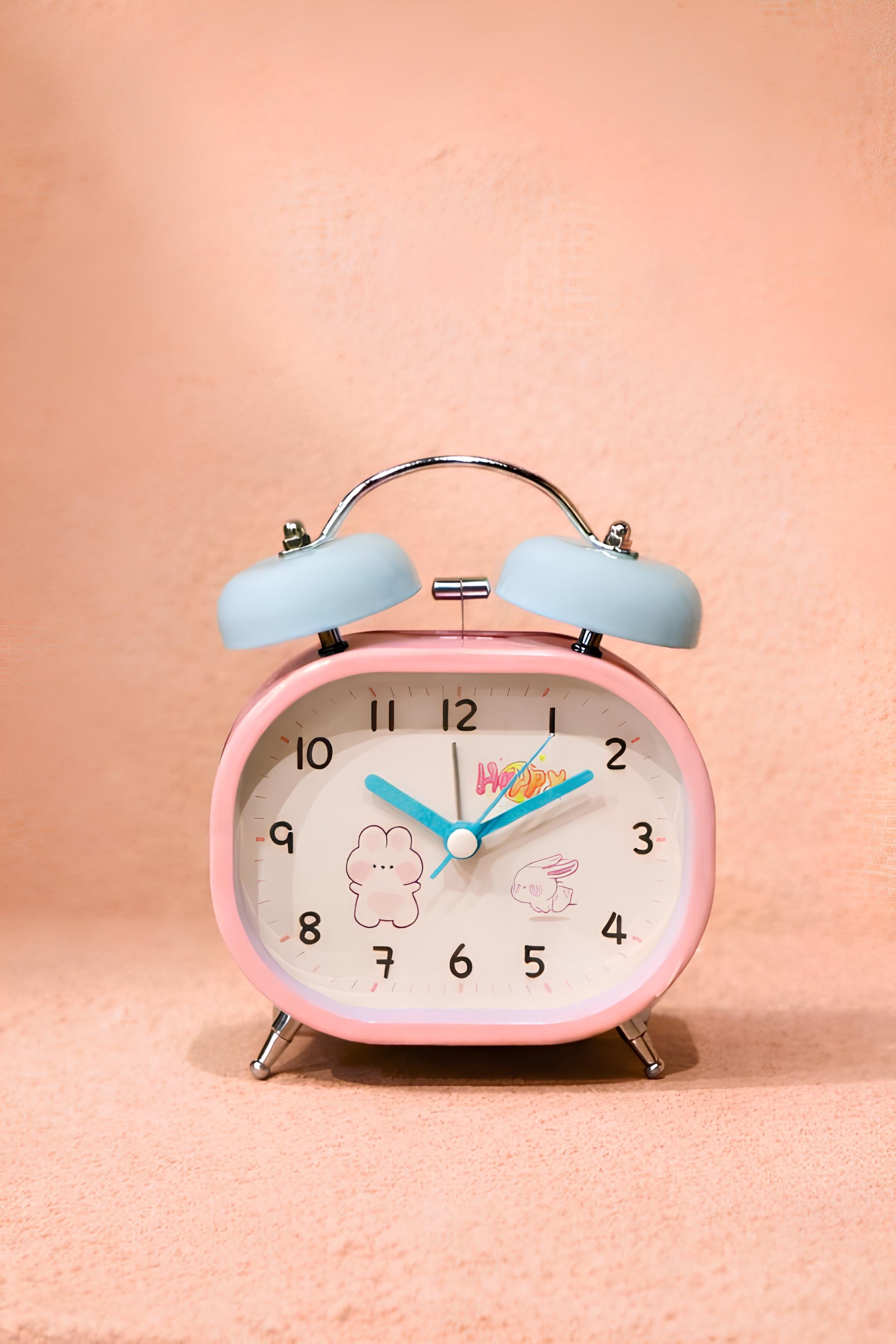 Kurmalı Masaüstü Çalar Saat -Pembe-Mavi