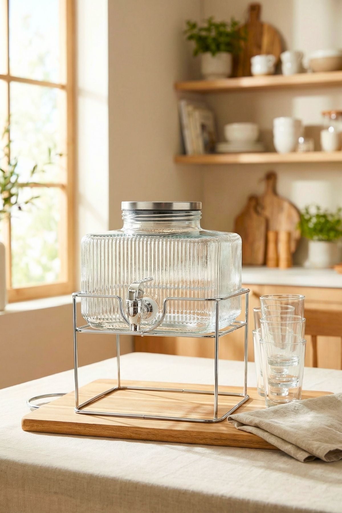 Metal Standlı 2,5 Litre Cam Sebil, Şerbetlik - Kare