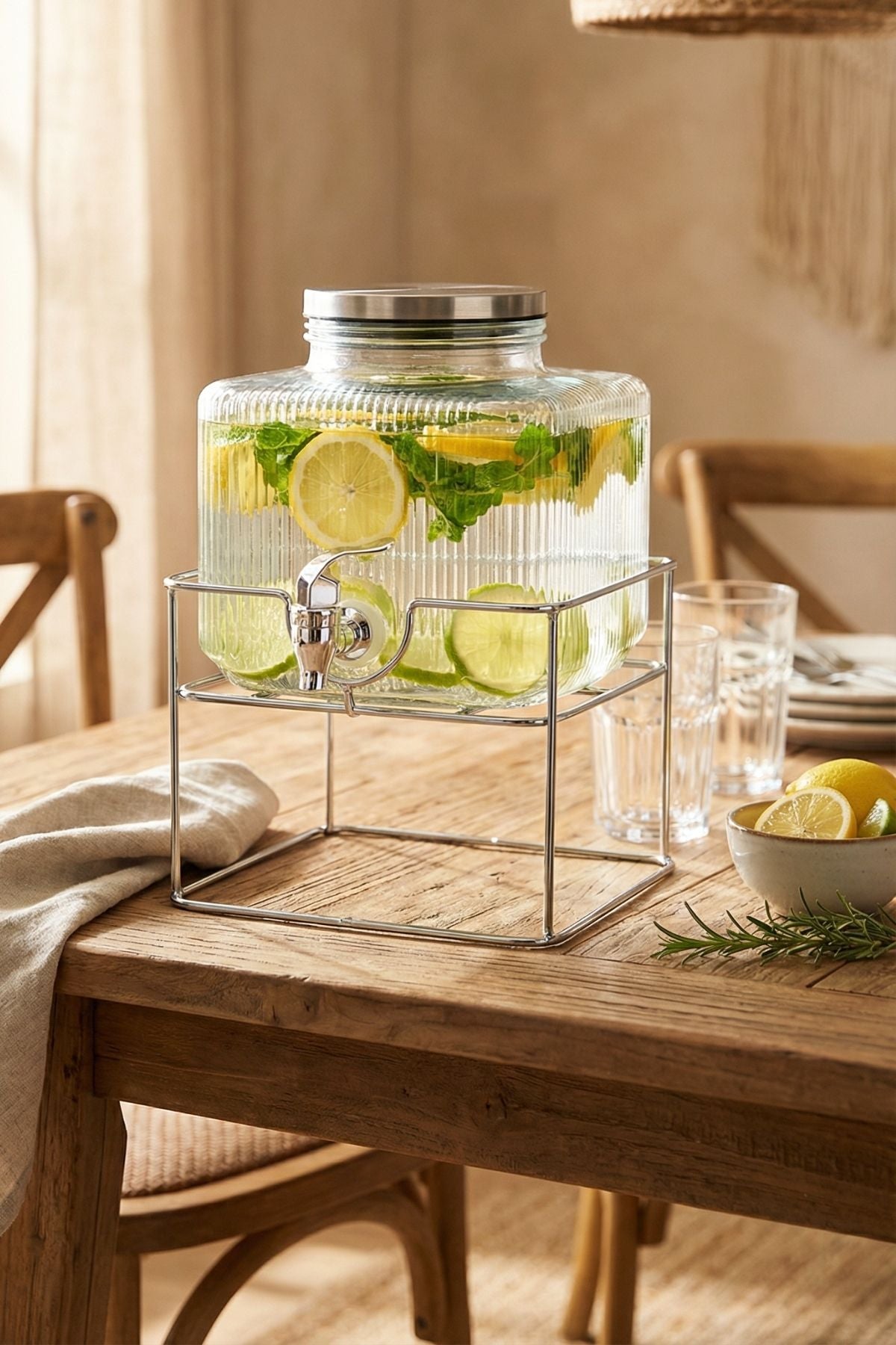 Metal Standlı 2,5 Litre Cam Sebil, Şerbetlik - Kare