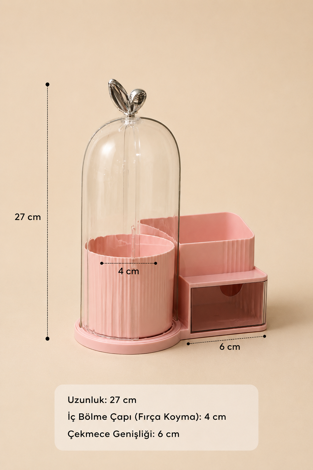 Kapaklı Çekmeceli Bölmeli Organizer - Pembe