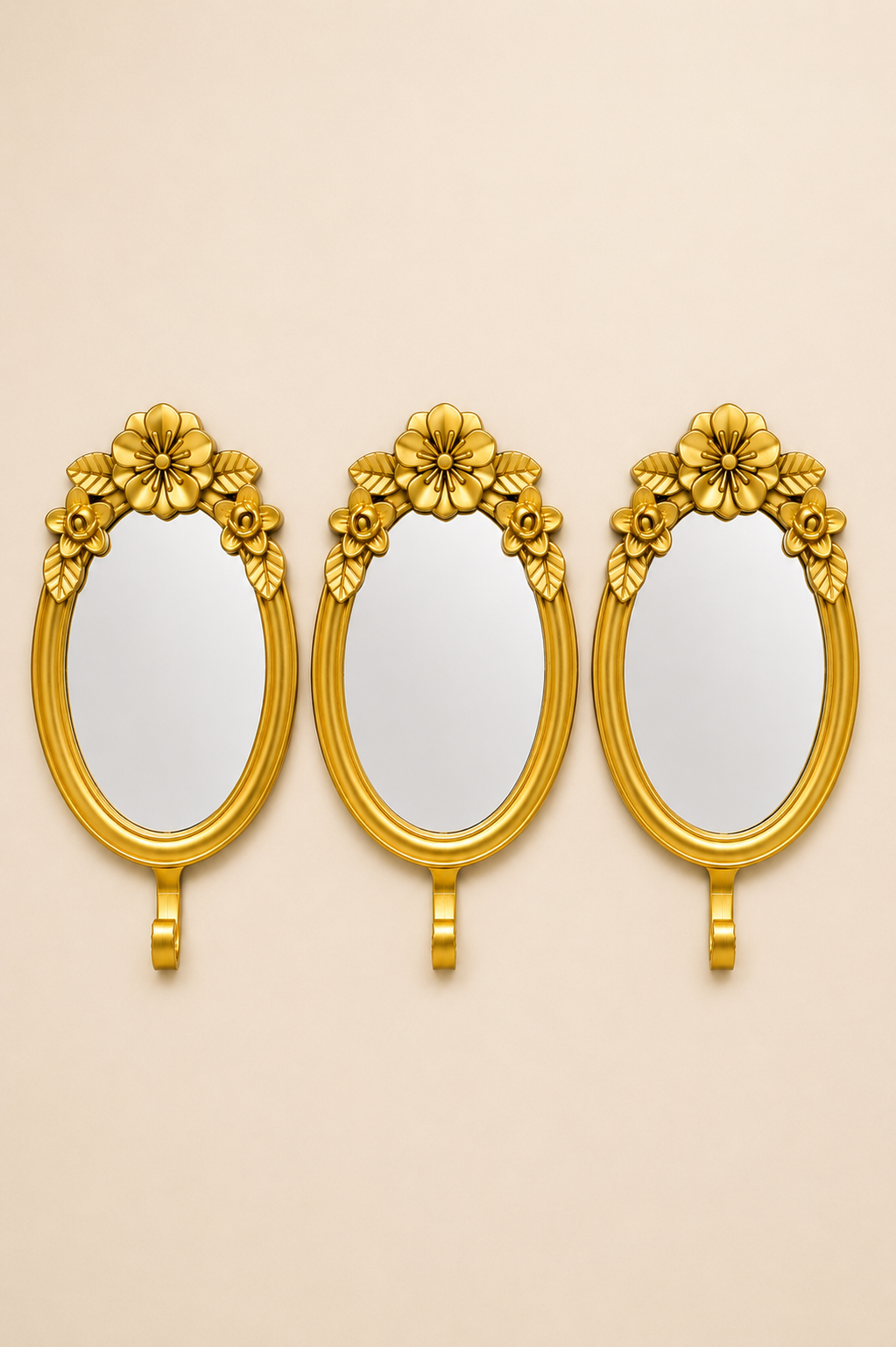 Aynalı Çiçek Askı 3'lü - Gold 23*12 Cm