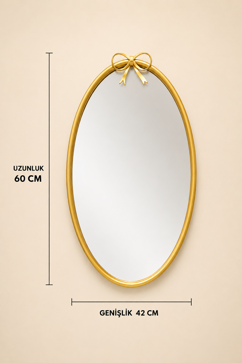 Dekoratif Duvar Aynası Oval - Gold 60*42 Cm