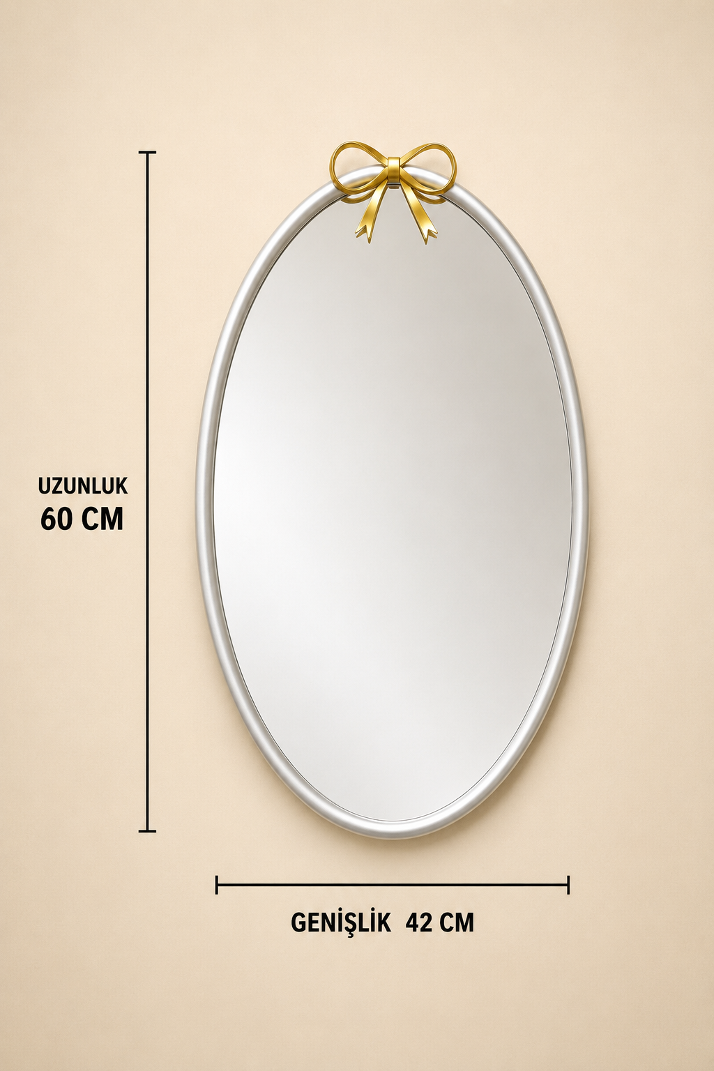 Dekoratif Duvar Aynası Oval - Gümüş 60*42 Cm