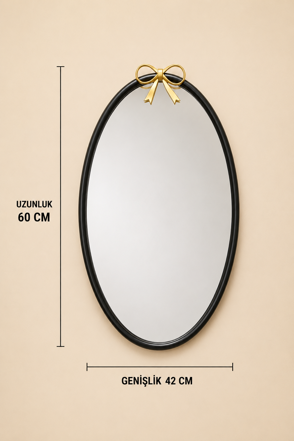 Dekoratif Duvar Aynası Oval - Siyah 60*42 Cm