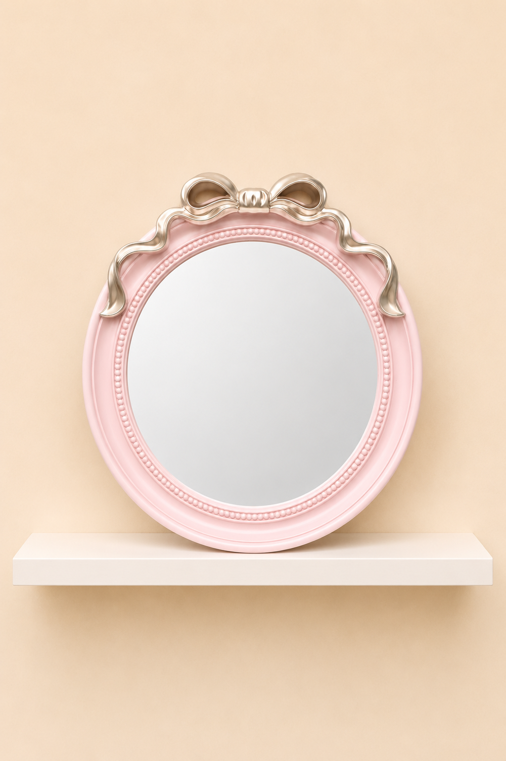 Dekoratif Duvar Aynası Yuvarlak Pembe - Gold- 49*19 Cm