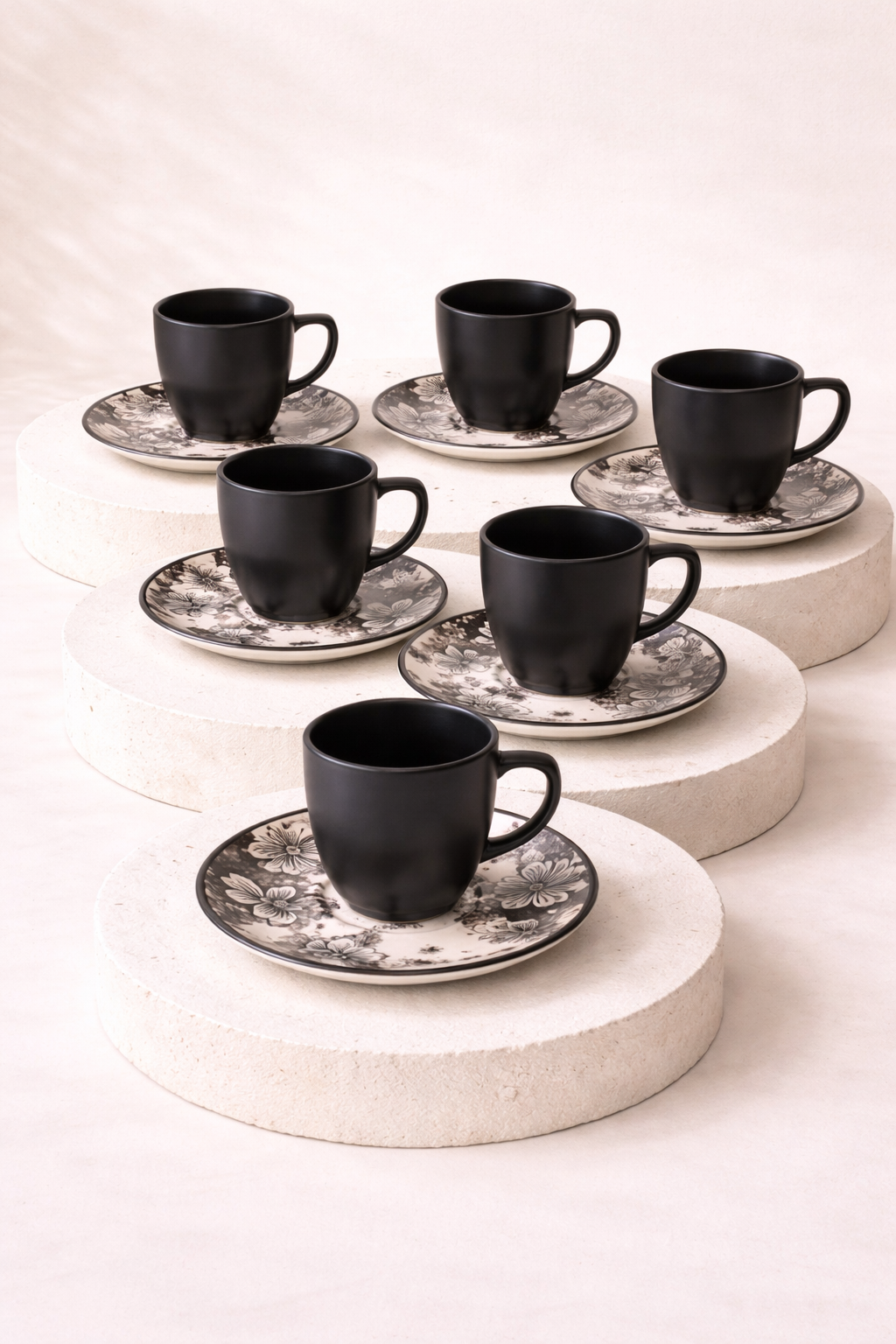 Black Flowers Serisi 6 Kişilik Fincan Takımı - 110 CC