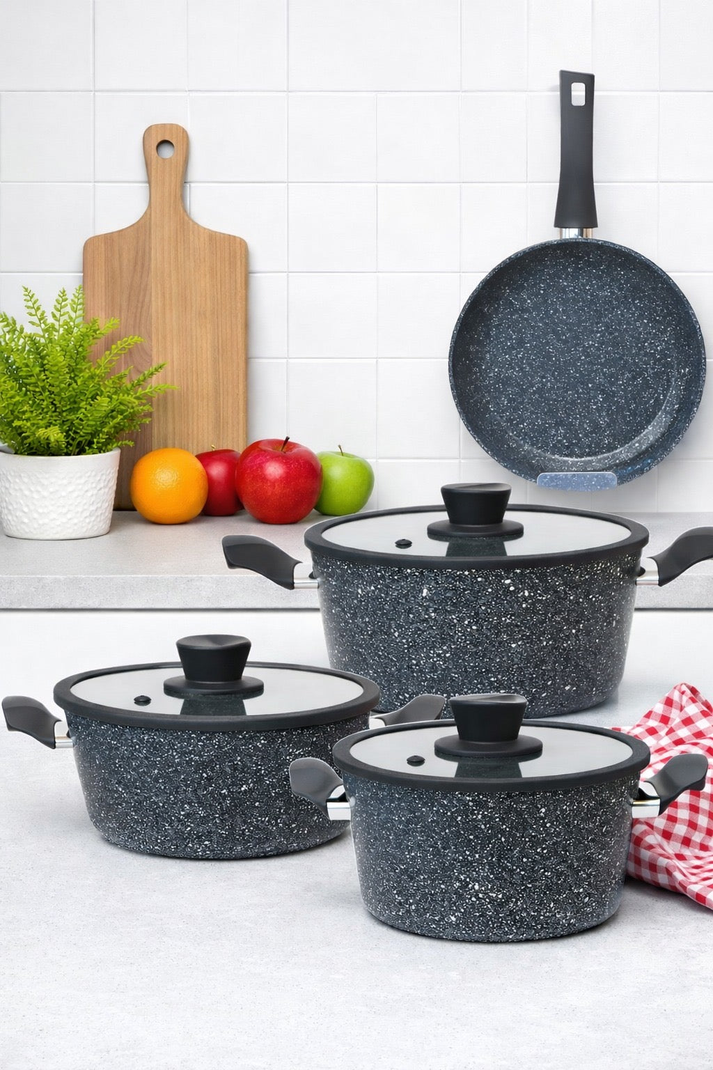 7 Parça Vella 3MM Titanyum Kaplama Çizilmez Tencere Seti – Tutku Home