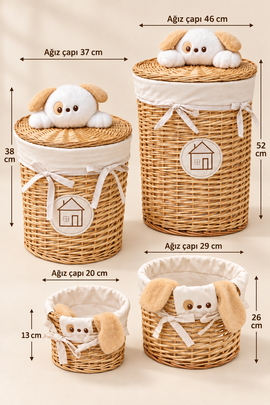 Bamboo Bear's Ear -4'lü Bezli Hasır Sepet - 2. görsel