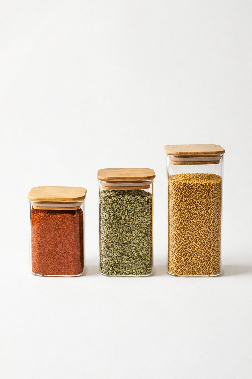 Bambu Kapaklı 3'lü Cam Kavanoz / 200-250-340 ML