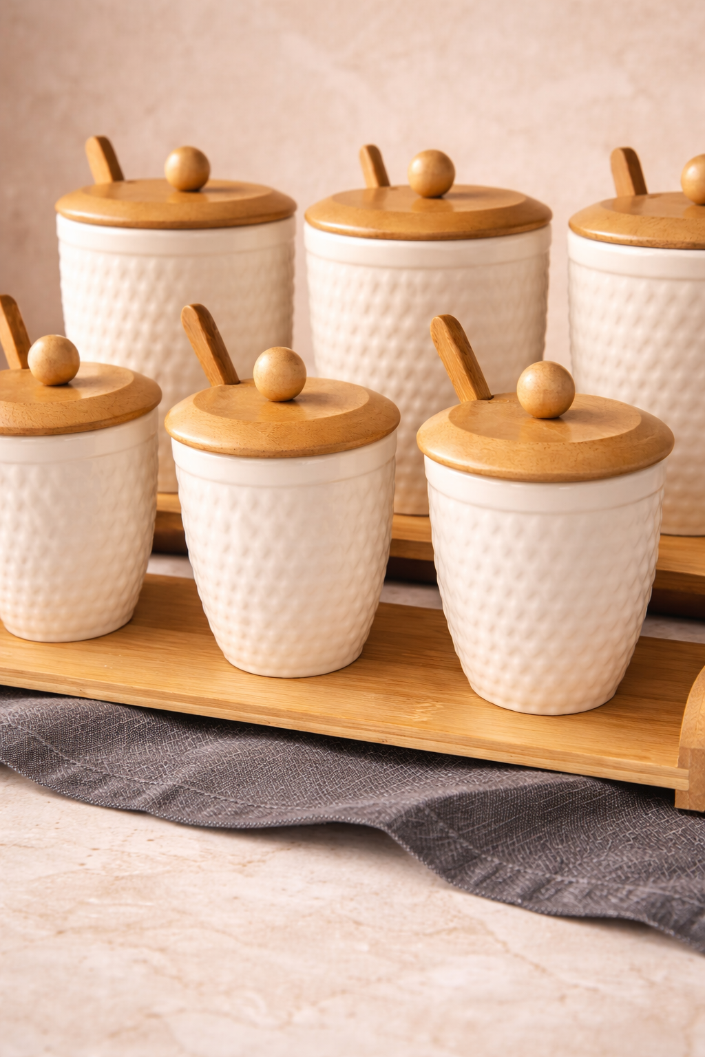 Bambu Standlı Kaşıklı 7'li Baharat Takımı - 15 Parça