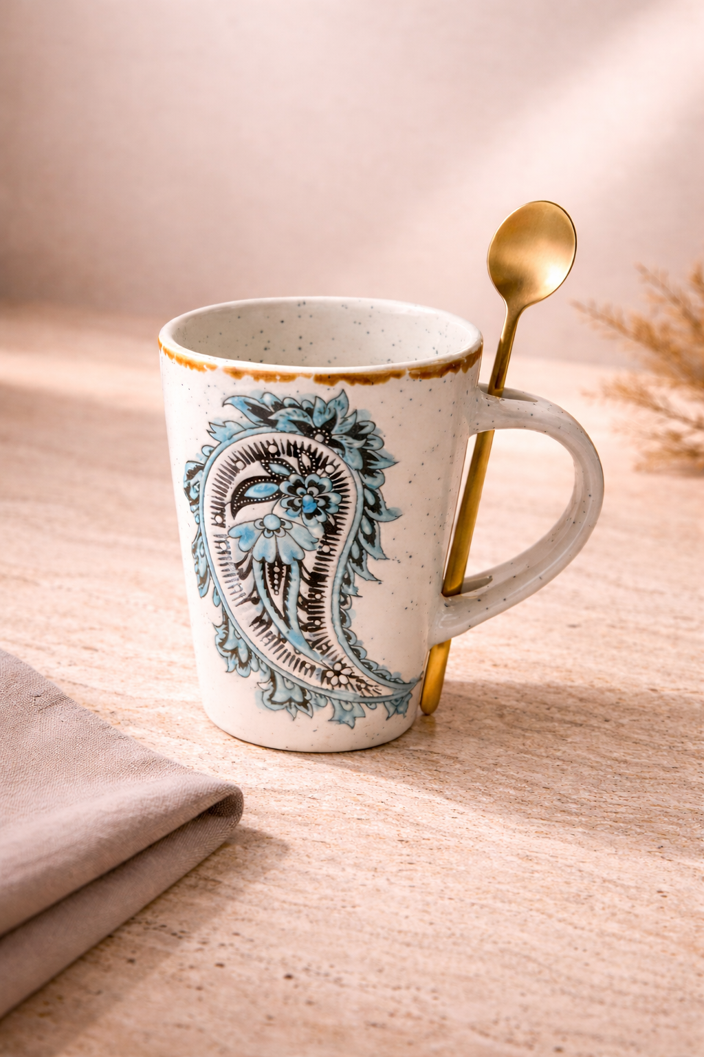 Porselen Kaşıklı Kupa 280 ML - Mavi