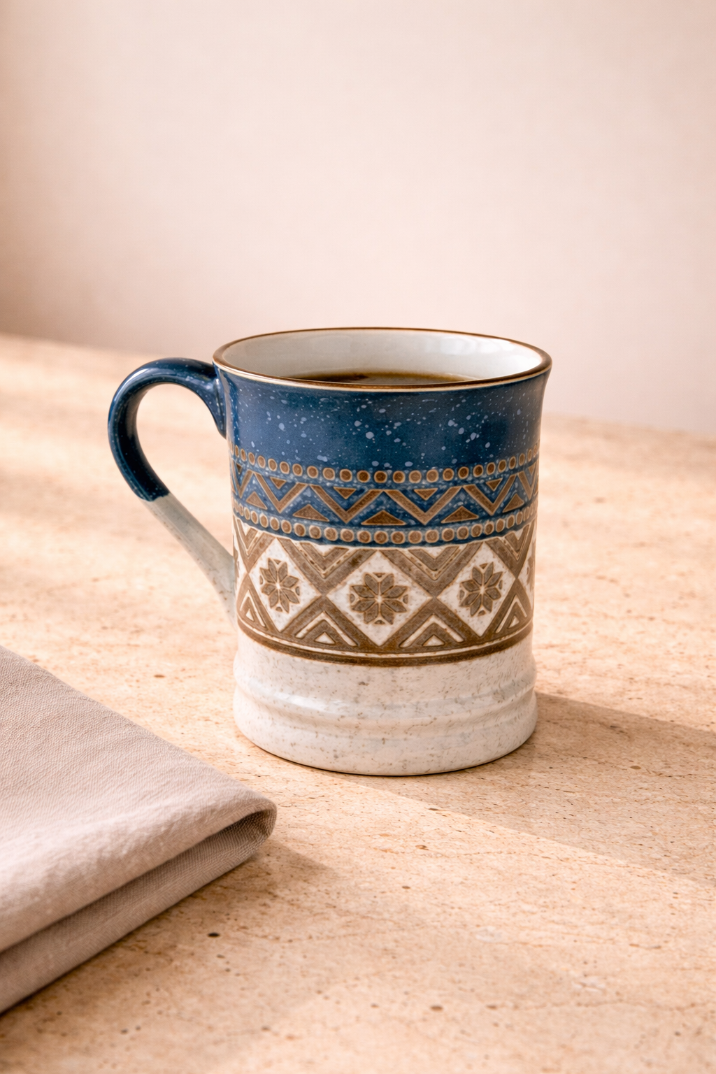Etnik Desen Porselen Kupa 400 ML - Mavi