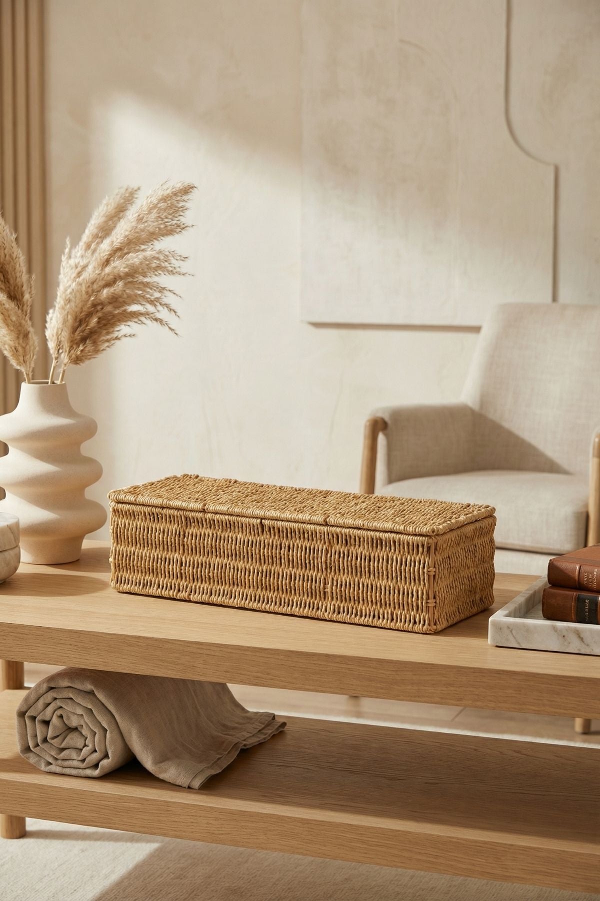 4 Bölmeli Rattan Organizer - Hasır Renk