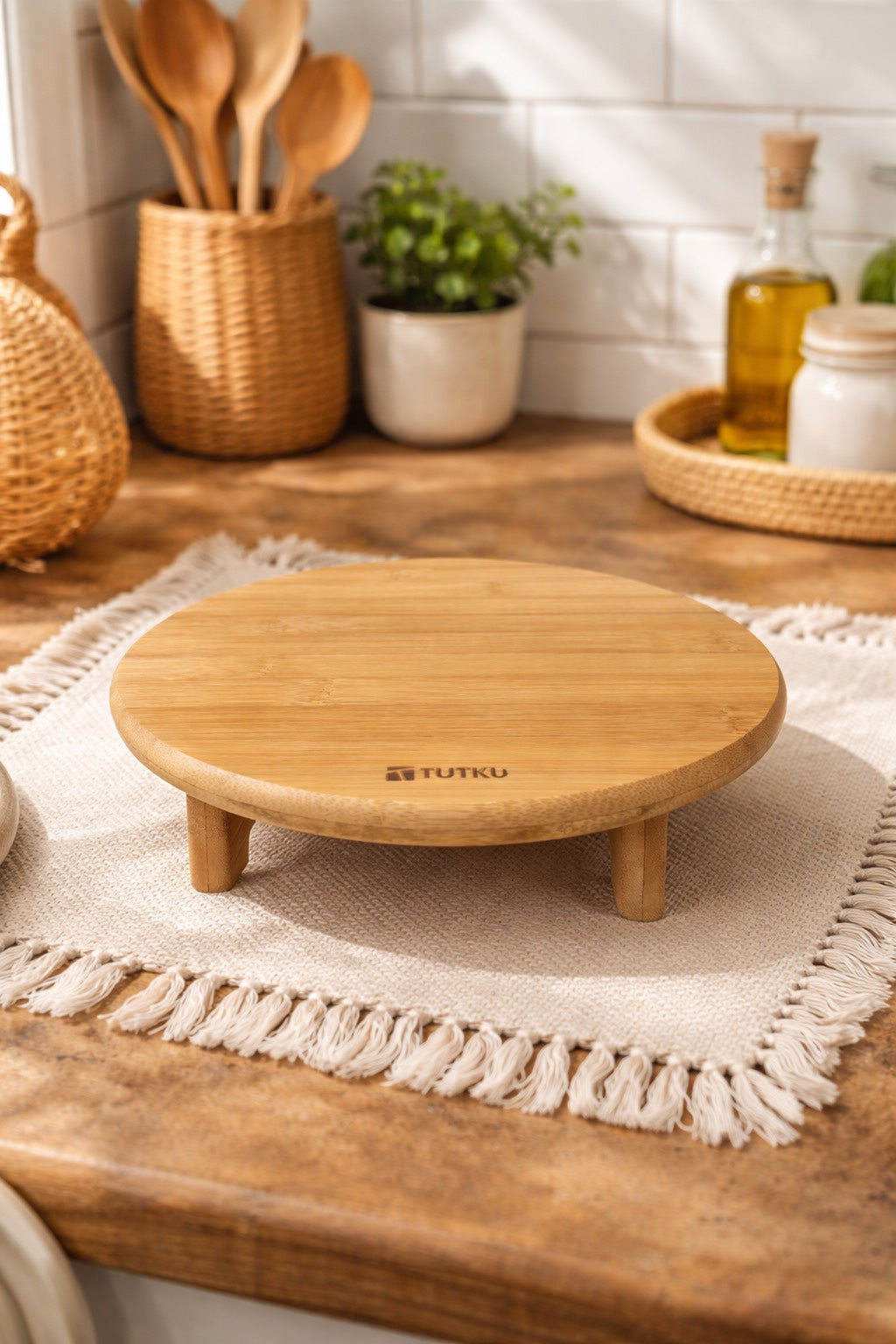 Ayaklı Bambu Sunumluk (24*24*6,5 Cm)