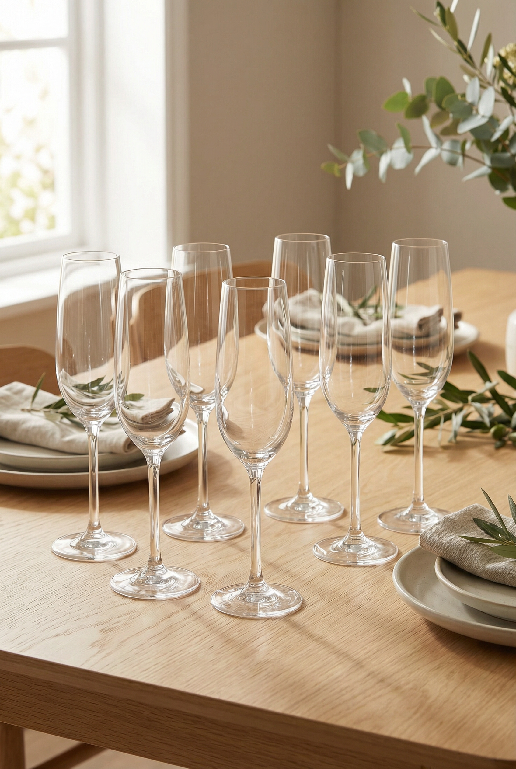 6'lı Kristal Cam Flüt & Şampanya Kadeh Seti - 230 ML