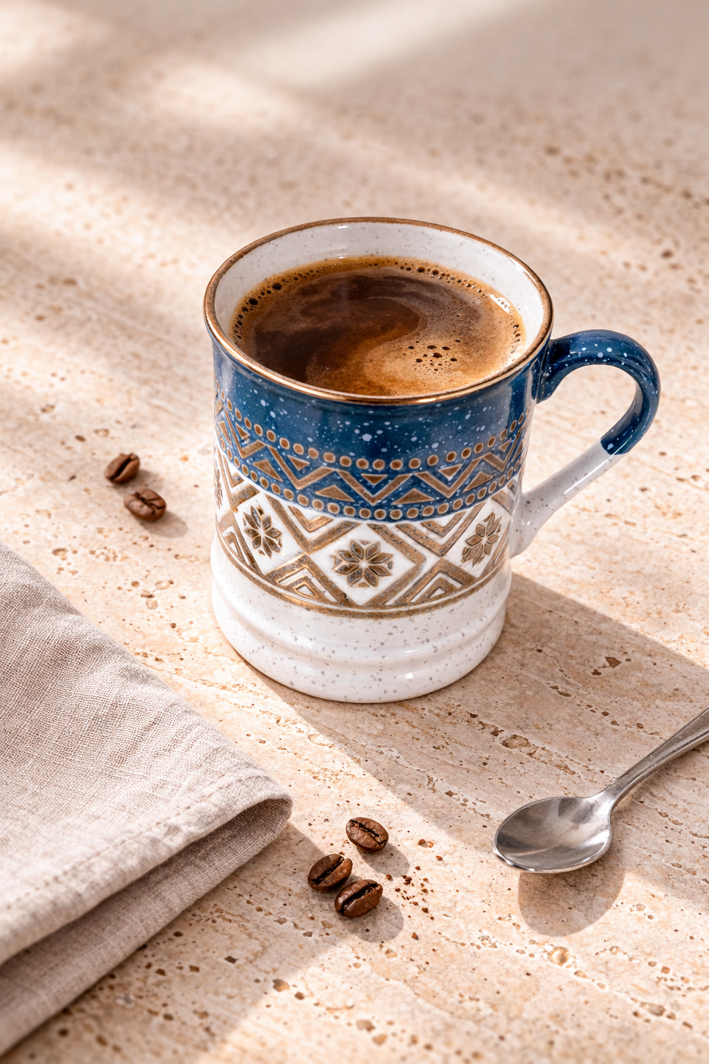 Etnik Desen Porselen Kupa 400 ML - Mavi