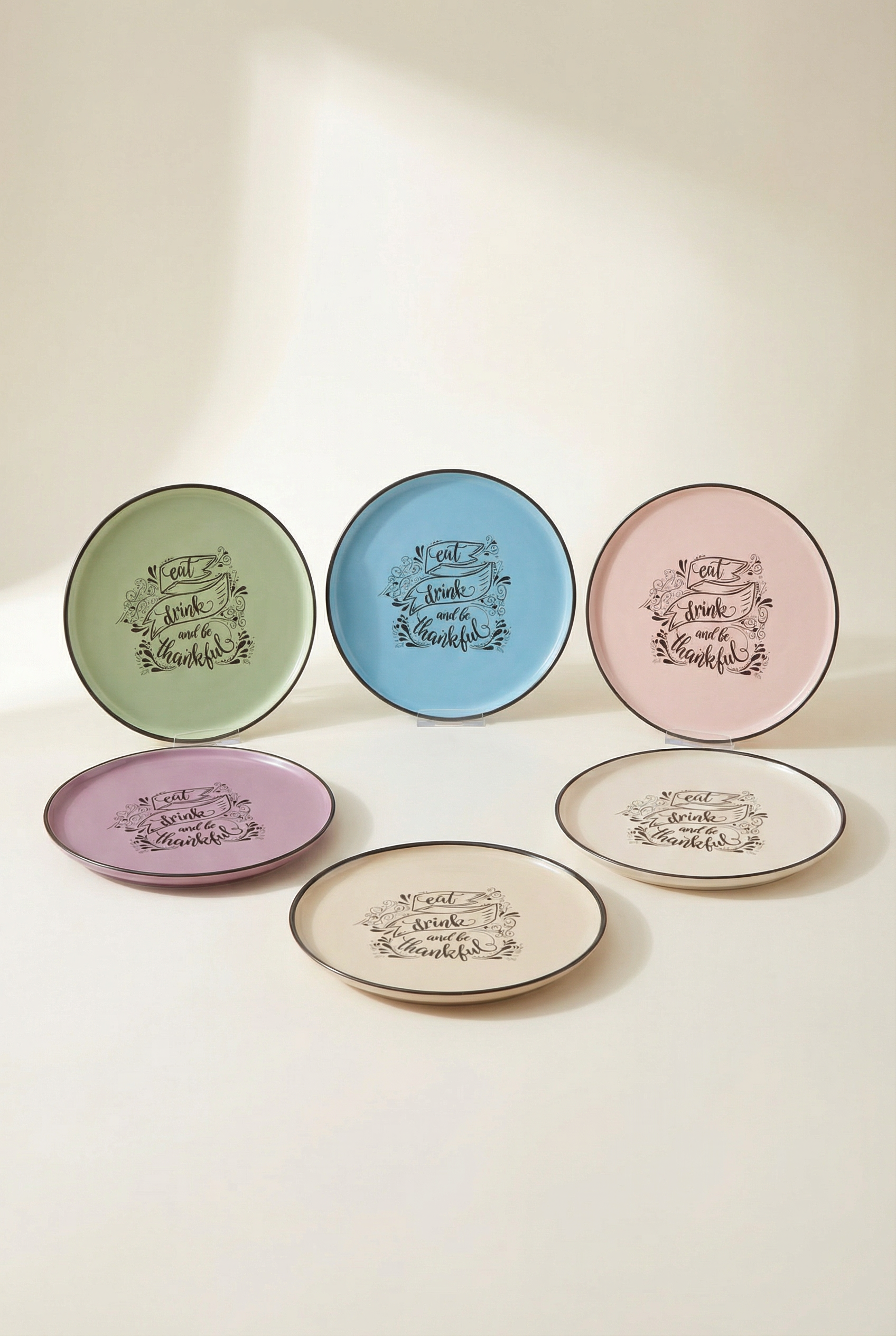 6’lı Mottolu Renkli Servis Tabağı Seti