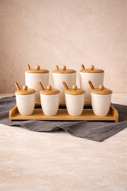 Bambu Standlı Kaşıklı 7'li Baharat Takımı - 15 Parça