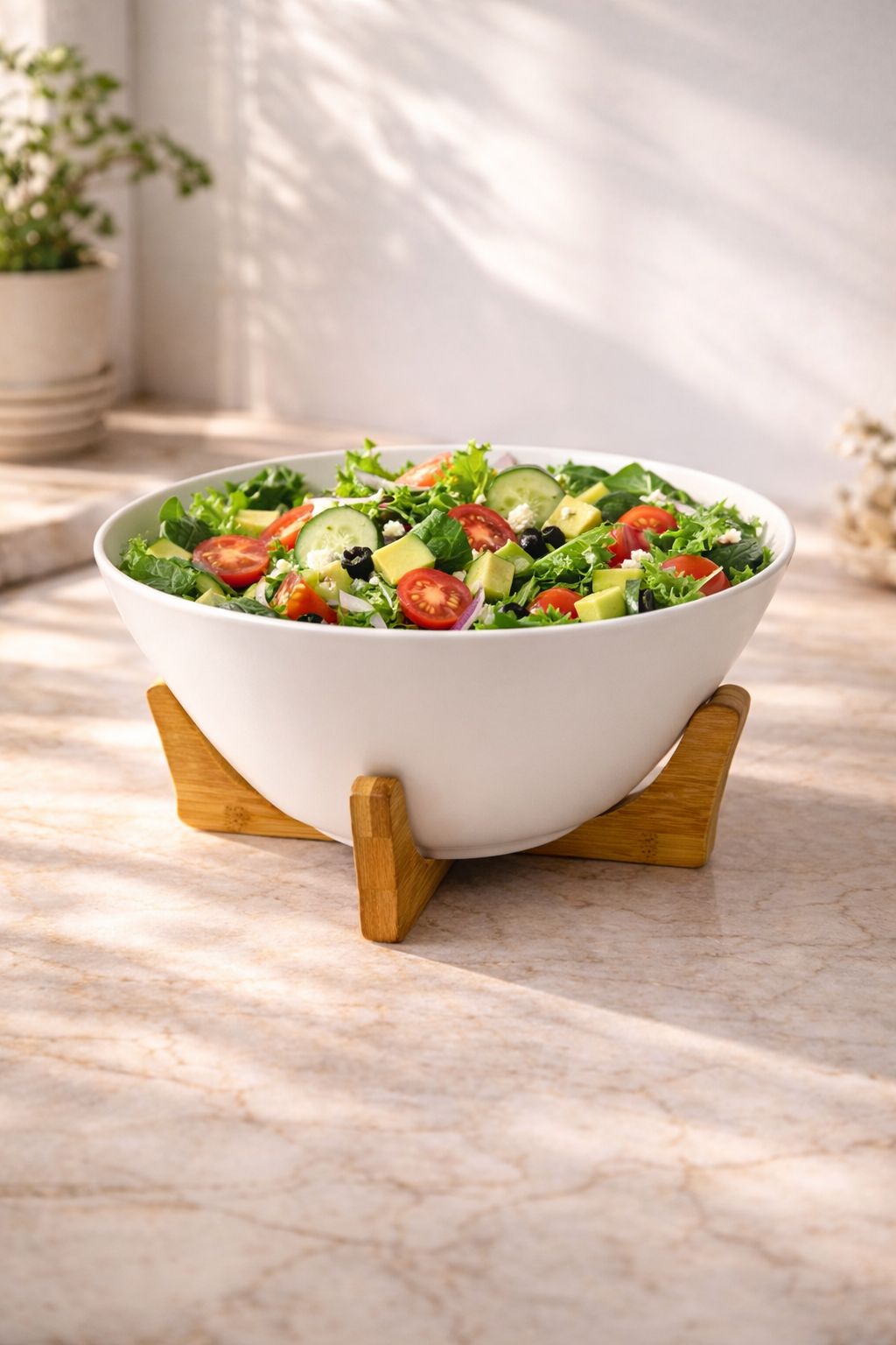 Bambu Standlı Büyük Boy Salata Kasesi